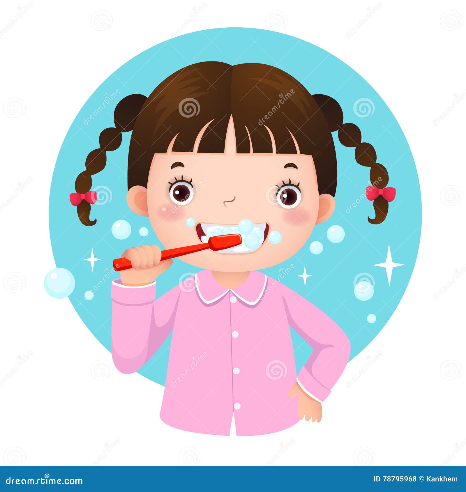 cute girl brushing her teeth