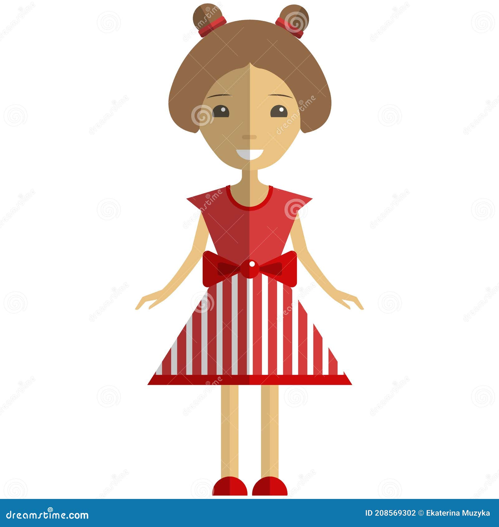 Cute Girl Cartoon Character Wearing Red Summer Dress Flat Vector ...