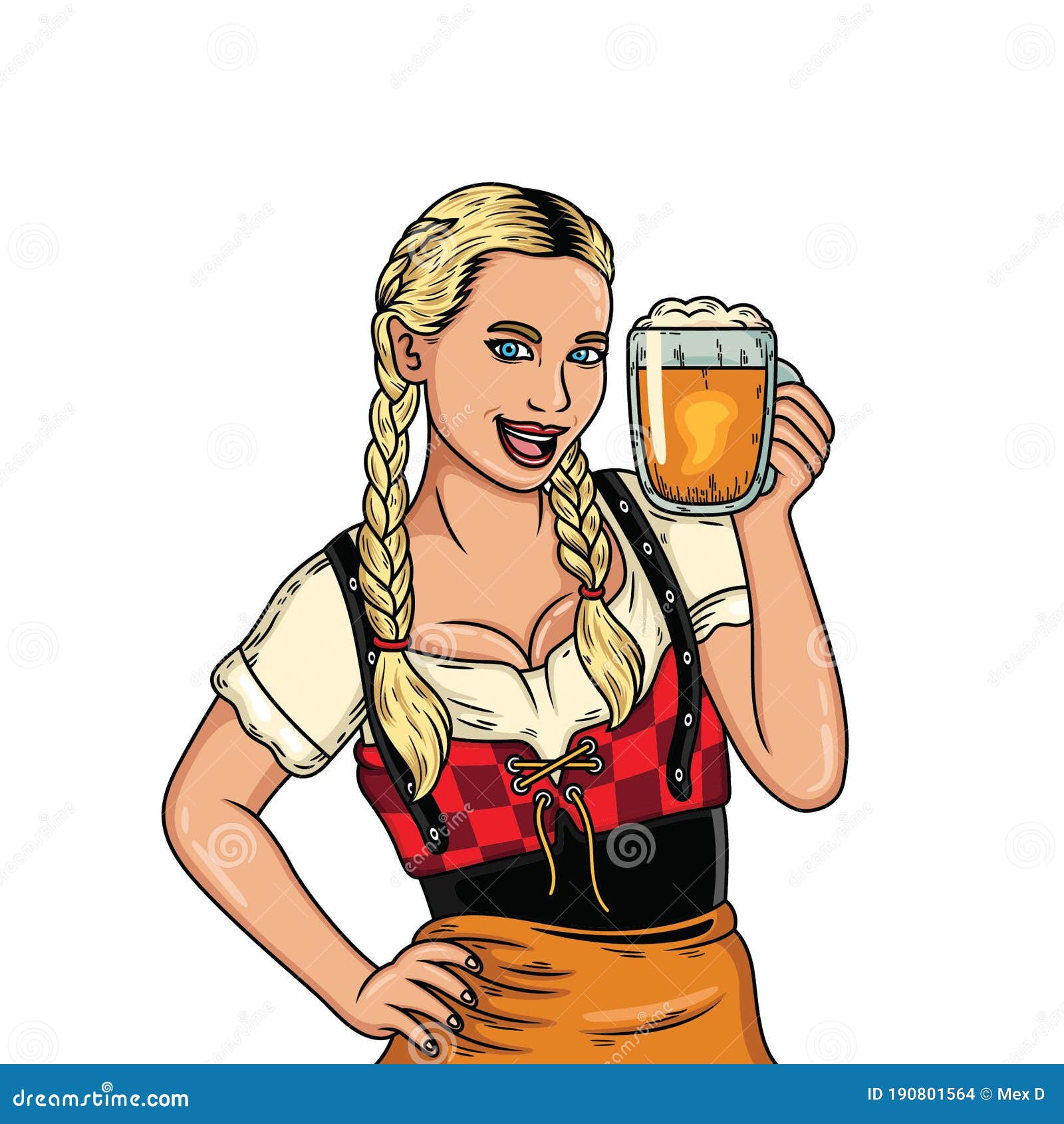 Cute Girl Cartoon Holding Beer Mug with Traditional Dress with Cute ...