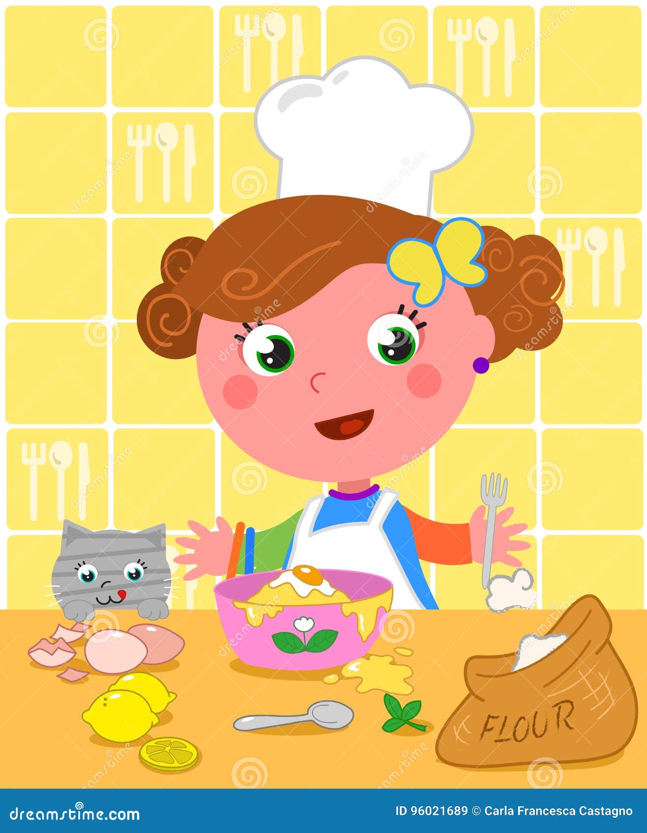 Cute Girl Cooking with Chef Hat Vector Stock Vector - Illustration of ...