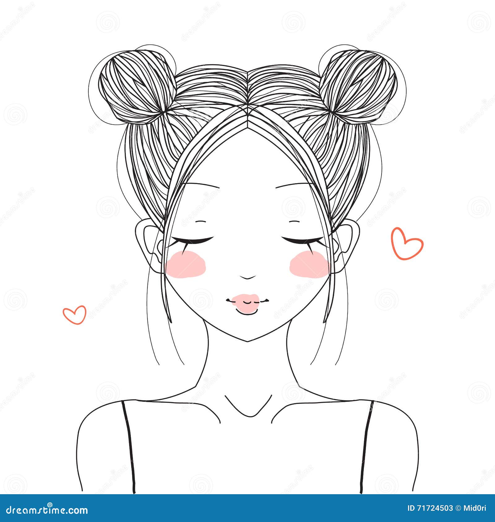Cute Girl With Double Buns Stock Vector Illustration Of