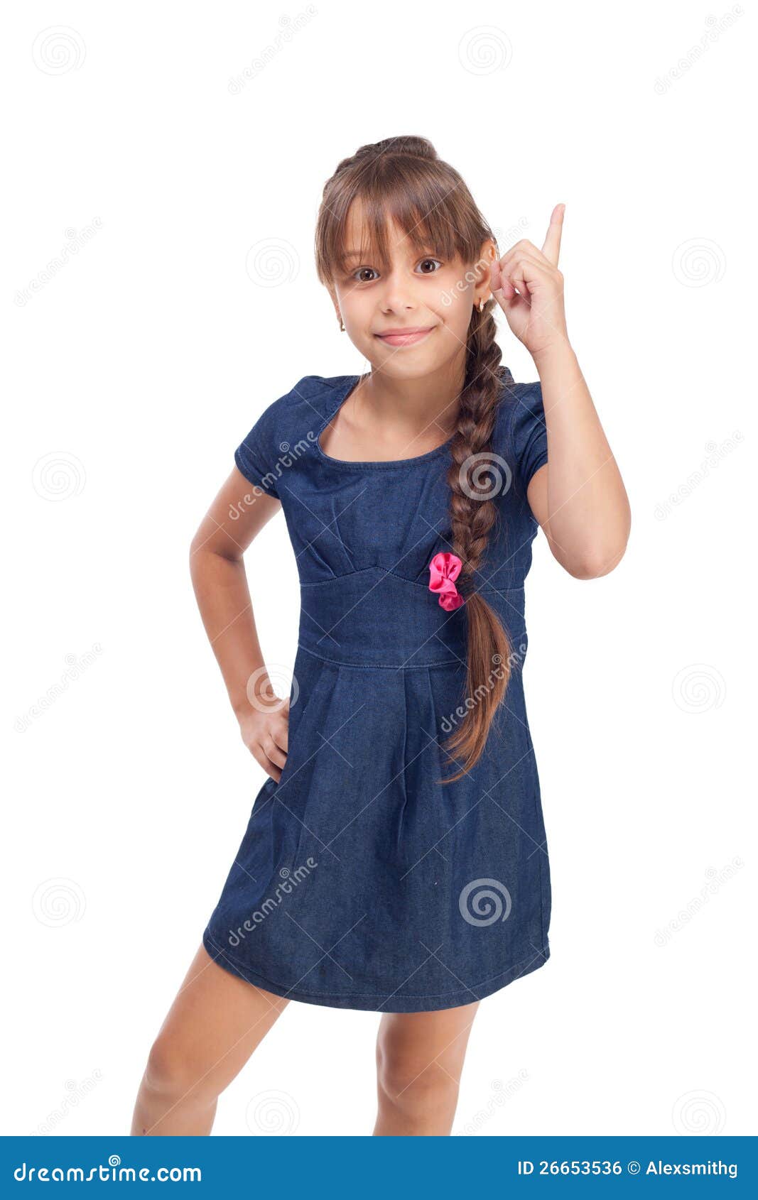 Cute girl with finger up isolated on white background