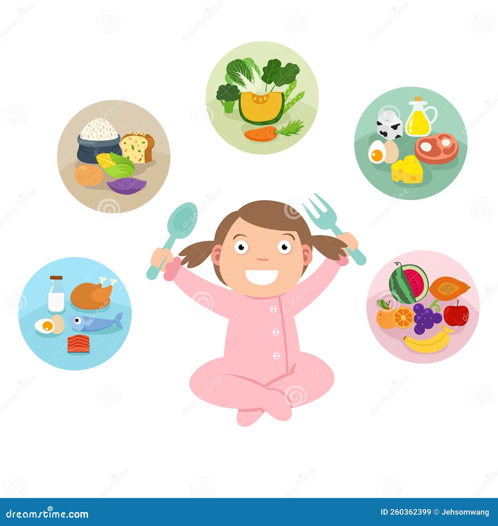 Cute Girl with the Five Food Group Stock Vector - Illustration of ...
