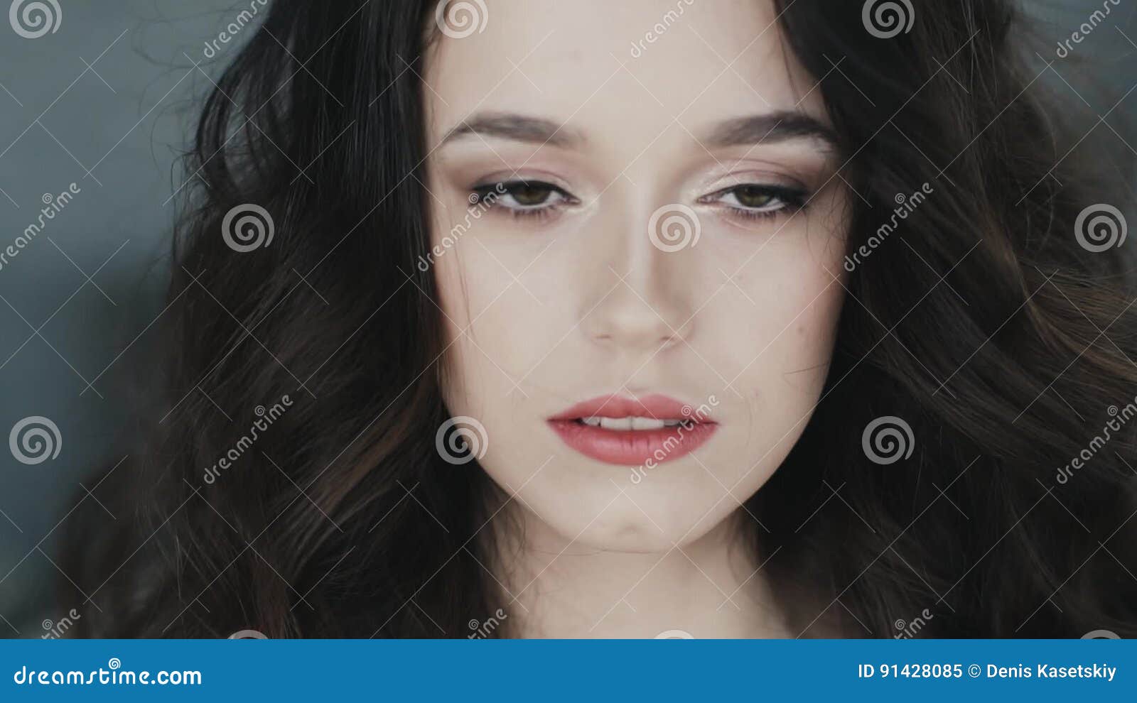 Cute Girl Gently Looks Into The Camera Camera Portrait Of A Young