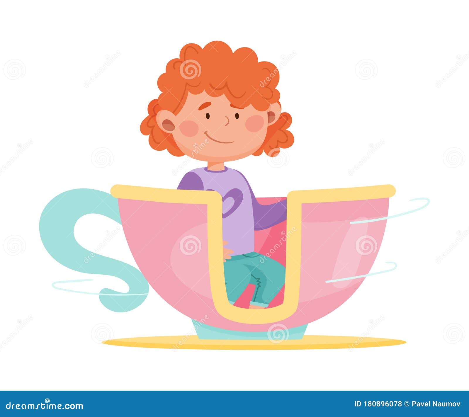 Cute Girl Having Fairground Ride in Large Cup Vector Illustration Stock ...