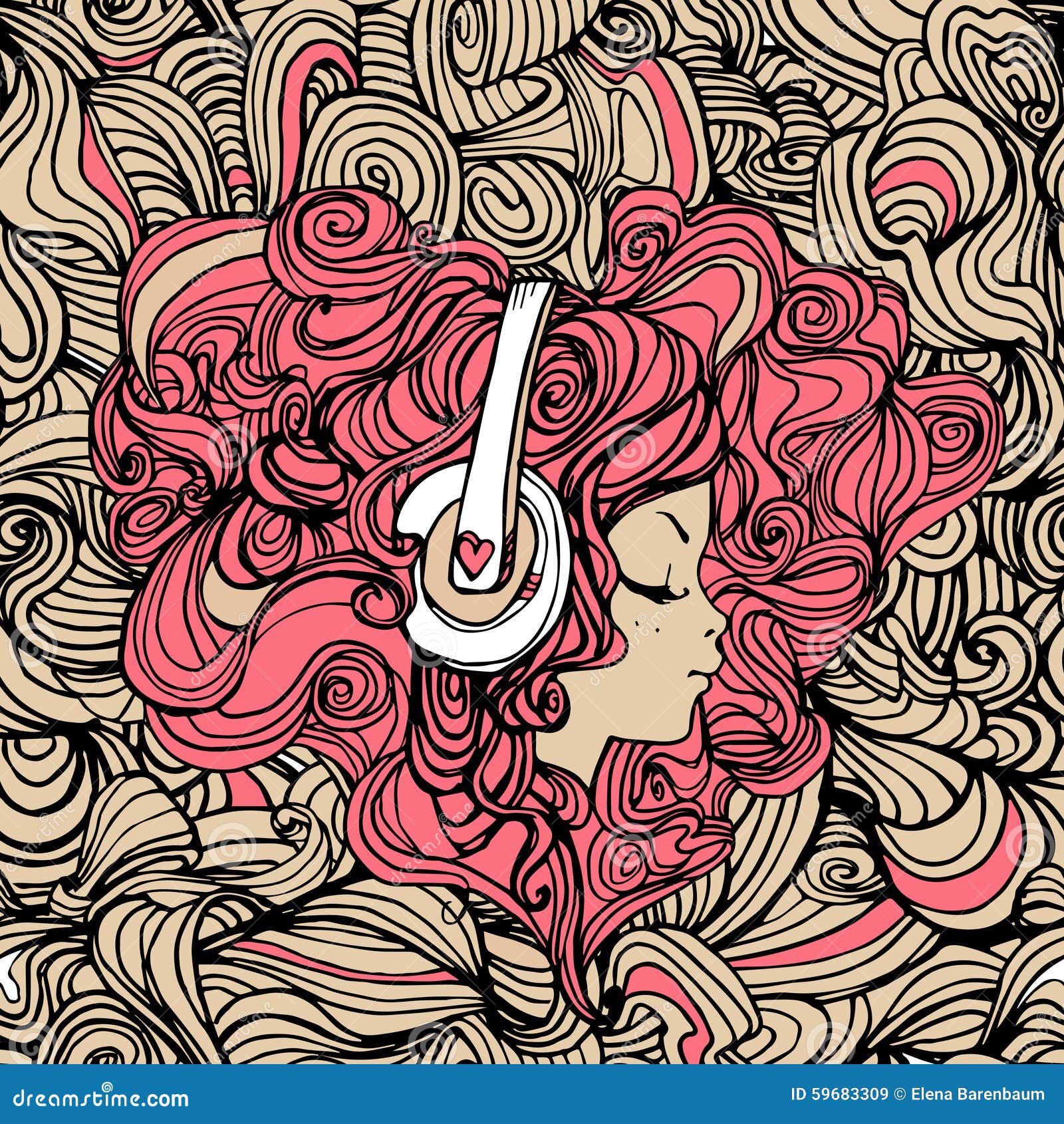 Cute girl with headphones stock vector. Illustration of curly - 59683309 Cute girl with headphones stock vector. Illustration of curly - 59683309
