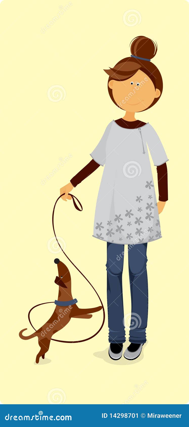 Cute girl and her pet dog. stock vector. Illustration of adult - 14298701