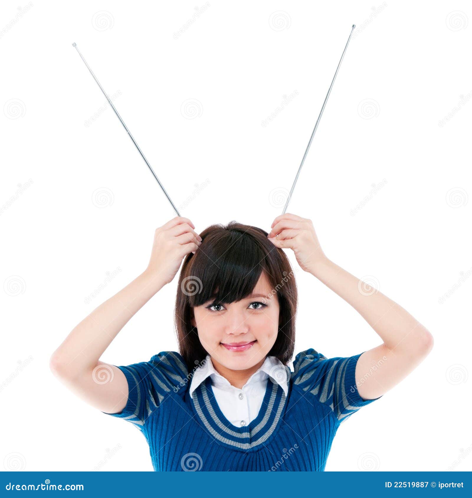 Cute Girl Holding Antennas On Head Stock Image Image of expression, girl 22519887