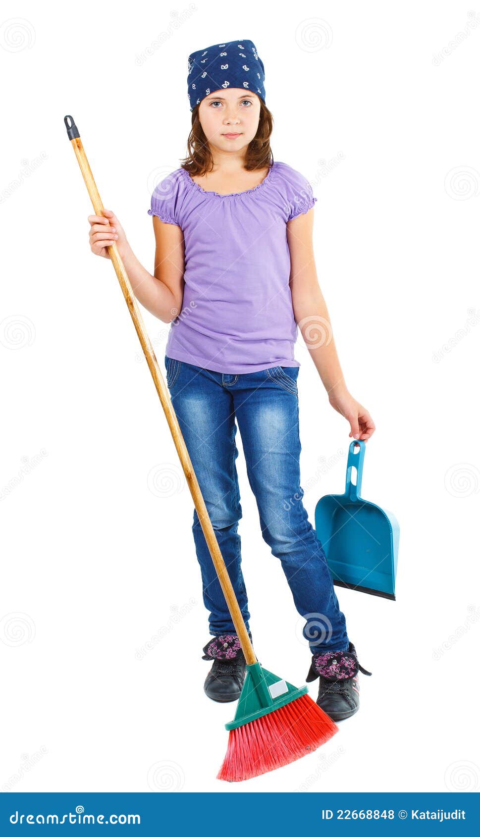 Cute Girl Holding Dustpan And Broom Royalty Free Stock Photos Image