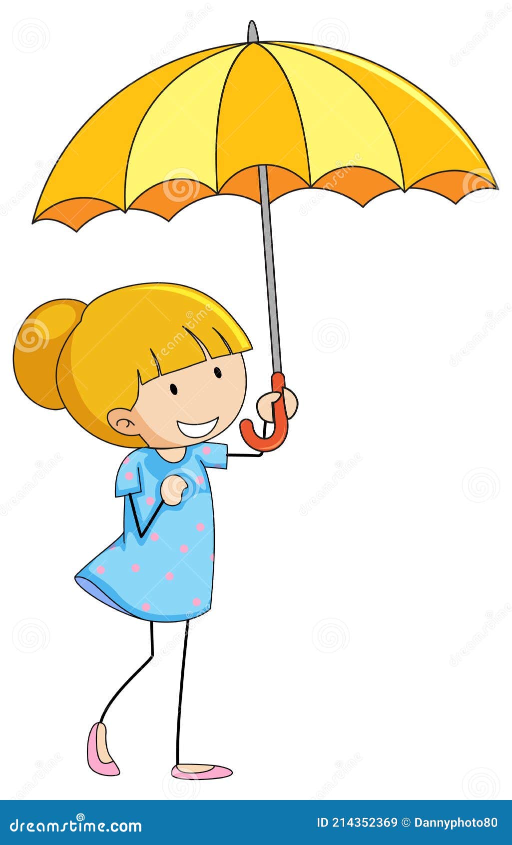 Cute Girl Holding Umbrella Doodle Cartoon Character Isolated Stock ...