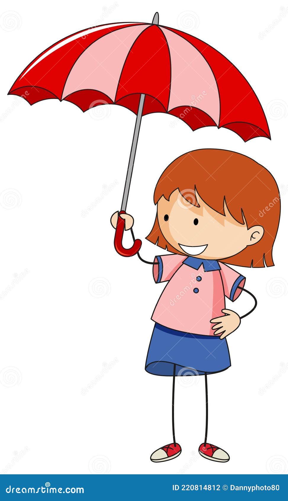 Cute Girl Holding Umbrella Doodle Cartoon Character Isolated Stock ...