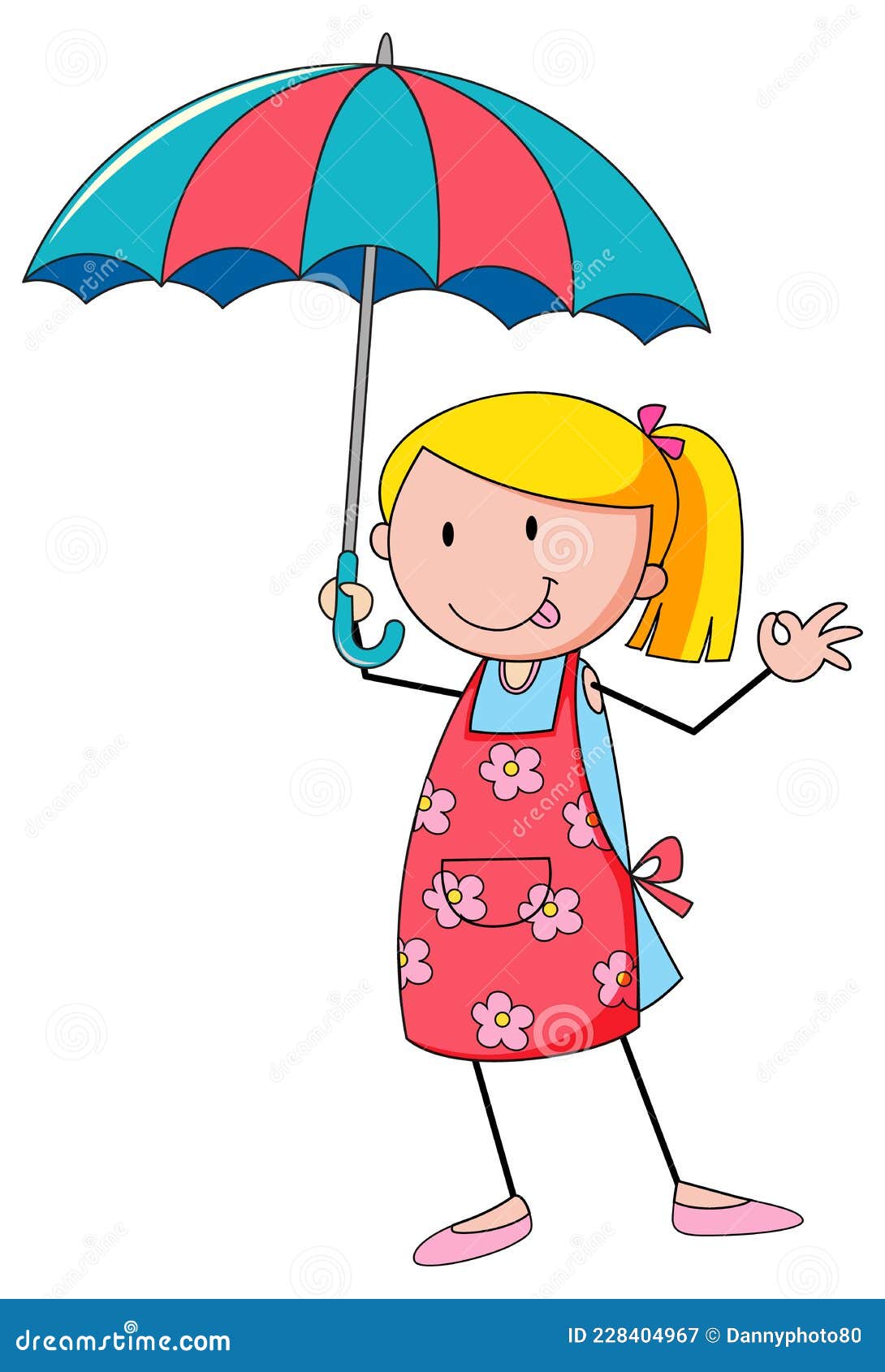 Cute Girl Holding Umbrella Doodle Cartoon Character Isolated Stock ...