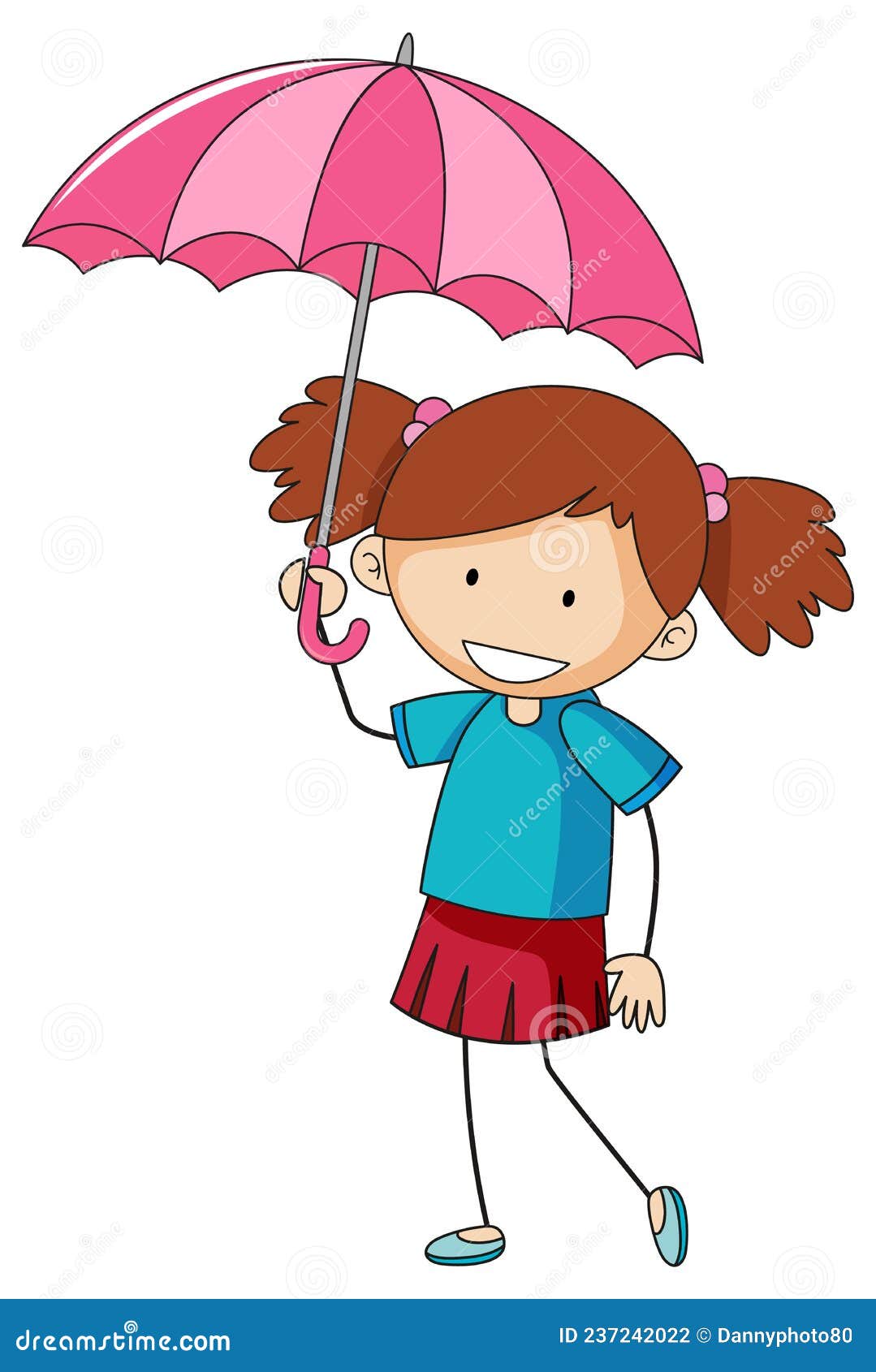 Cute Girl Holding Umbrella Doodle Cartoon Character Isolated Stock ...