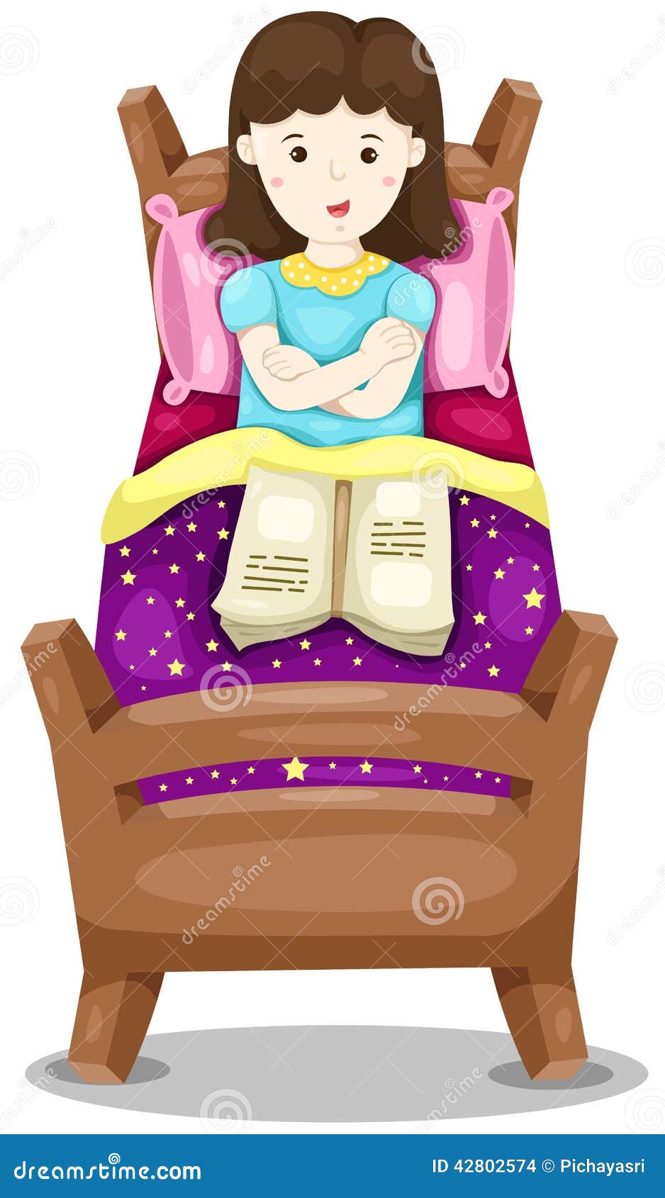 Cute Girl Lay Down in Bed with Book Stock Vector - Illustration of clip ...