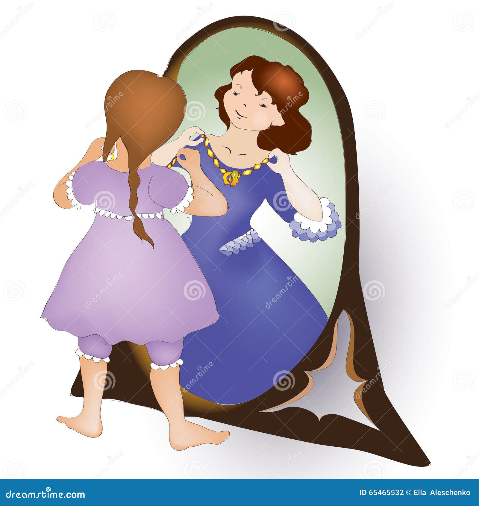 Cute Girl Looking at the Mirror and See Princess Stock Illustration ...