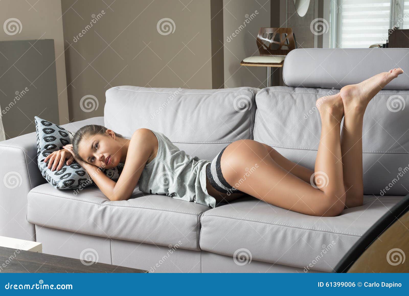 Cute Girl Lying On Couch Stock Photo Image Of Casual 61399006