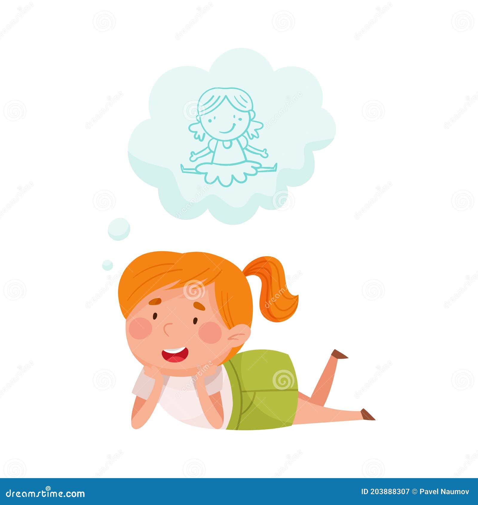 Cute Girl Lying and Dreaming about Toy Doll Vector Illustration Stock ...