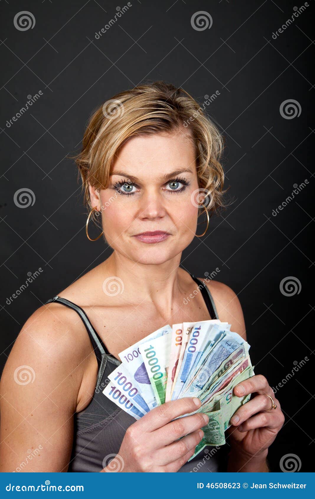 Cute Girl With Money Bank Notes Stock Image Image Of Head Notes 46508623