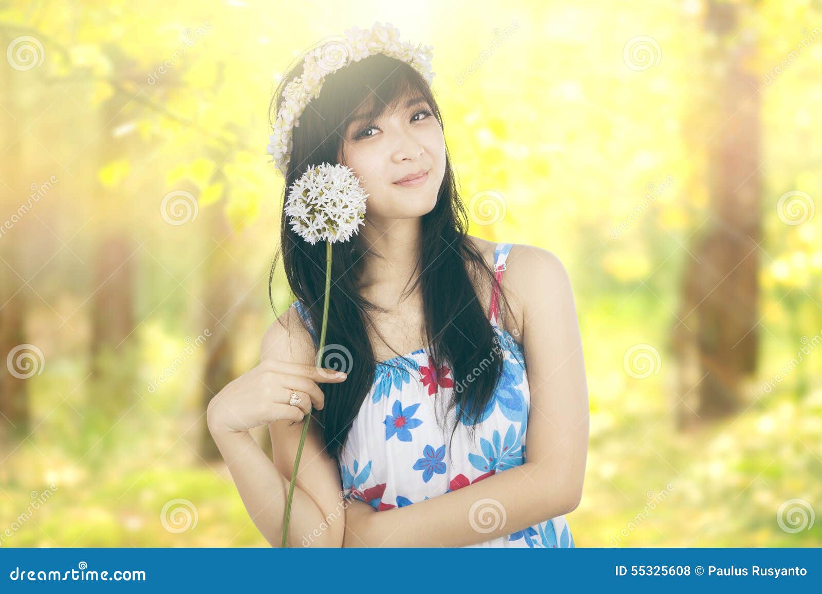 Cute Girl in the Nature with Dandelion Stock Photo - Image of ...