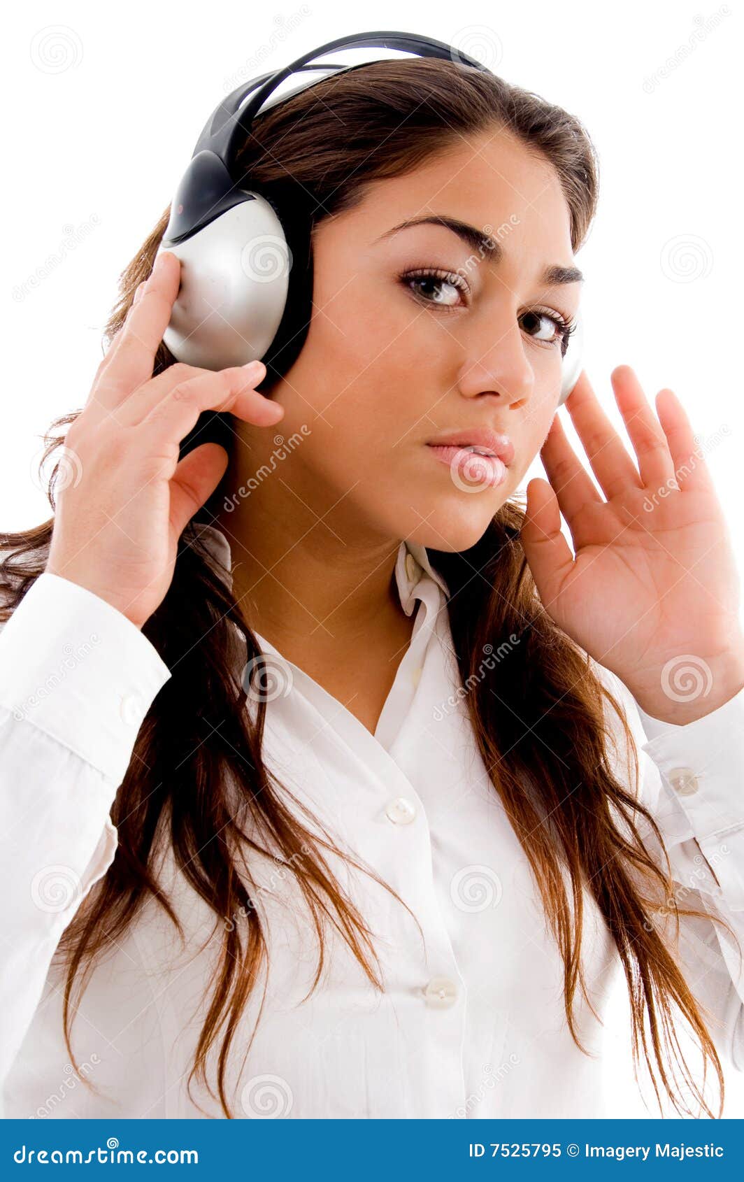 Cute Girl Posing with Headphones Stock Image Image of indoors, years