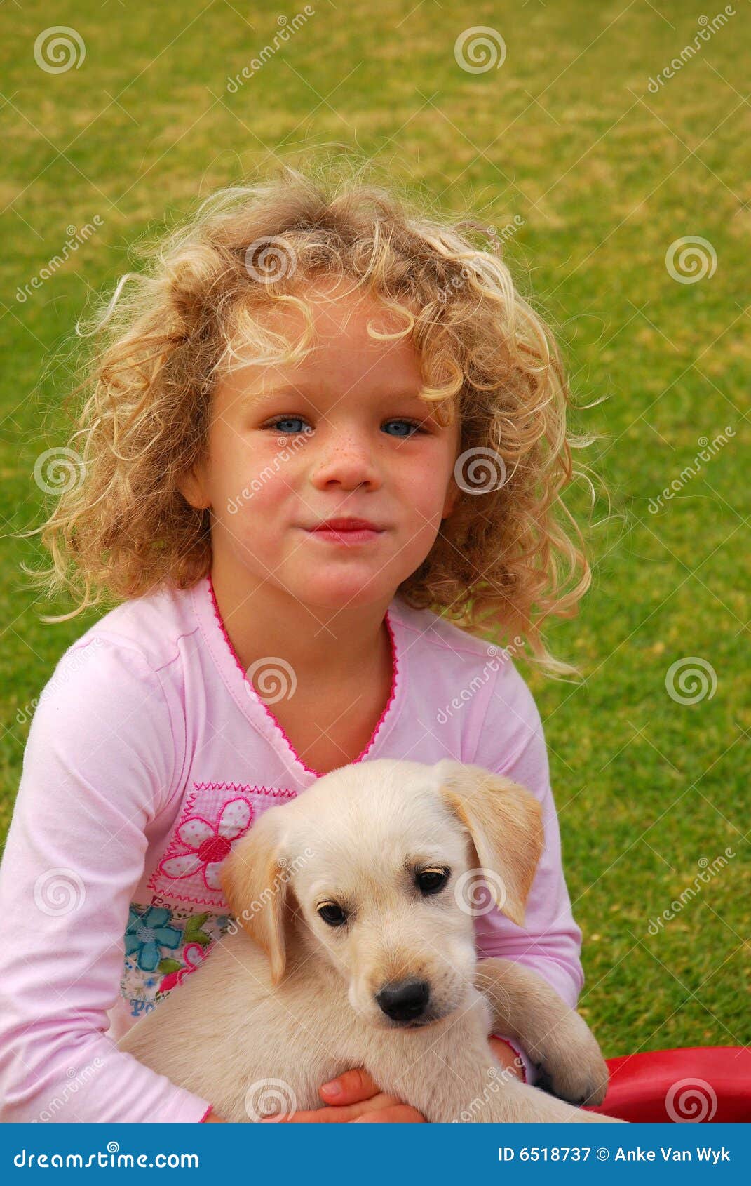 Cute girl with puppy dog stock image. Image of cheerful - 6518737