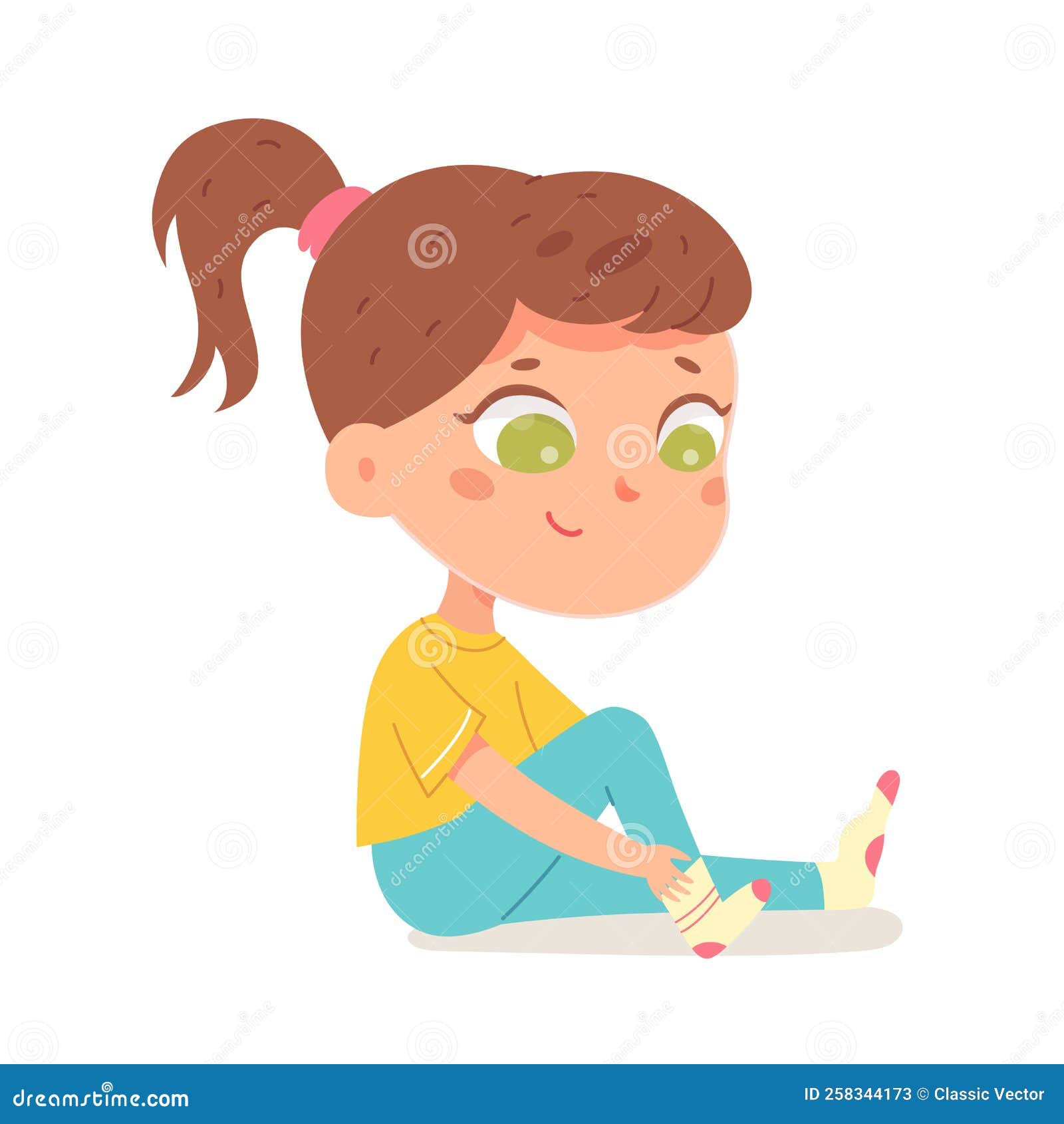 Cute Girl Putting on Sock, Isolated Adorable Kid Sitting on Floor To ...