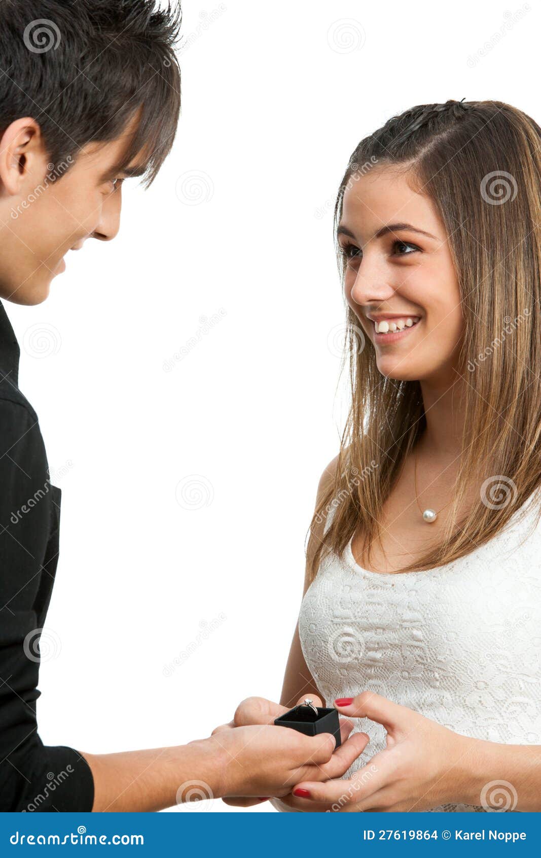 Cute Girl Receiving Diamond Ring. Stock Photo Image of love, dating