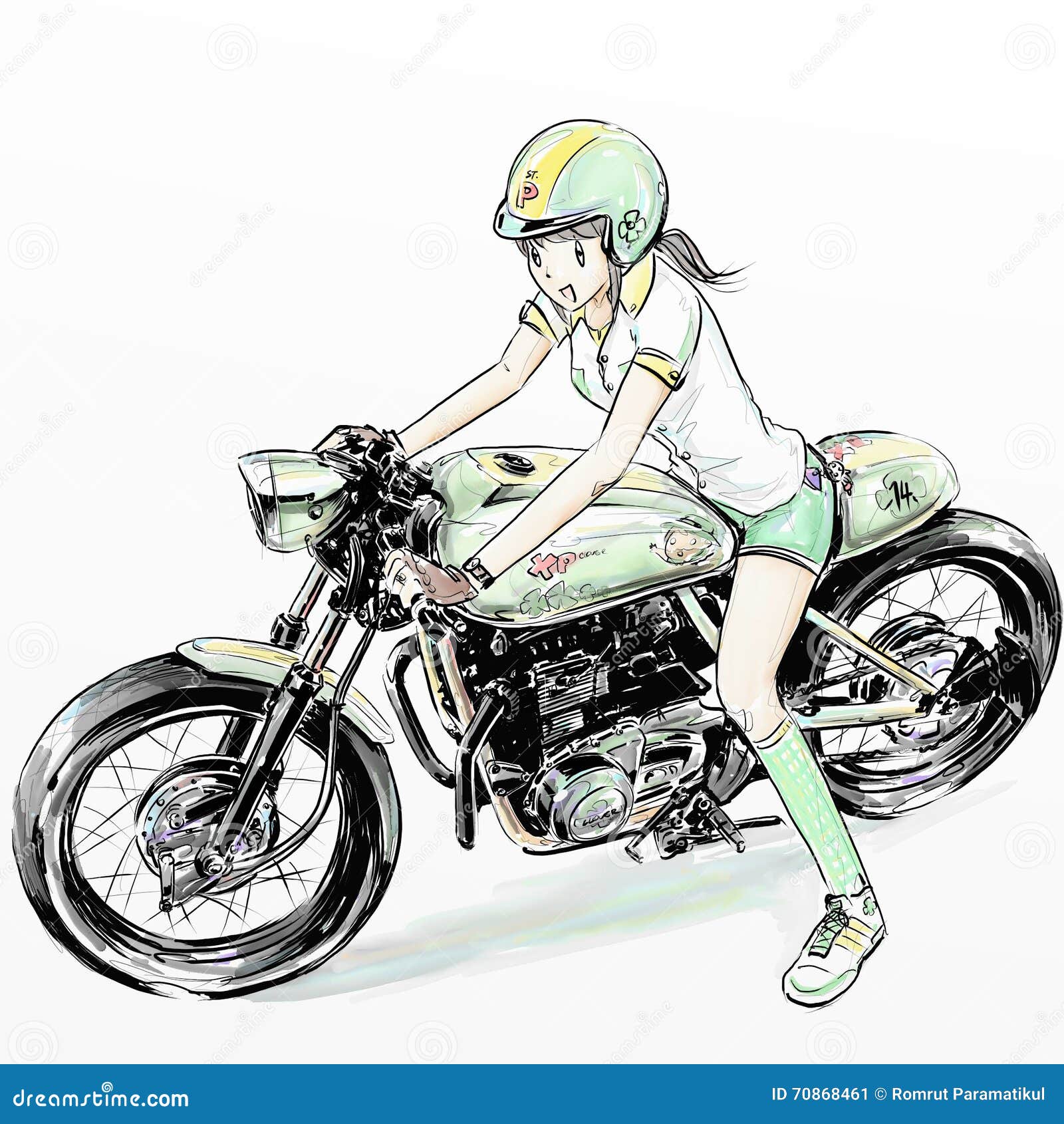 Cute Girl Riding Motorcycle Stock Illustration - Illustration of holiday,  galaxy: 70868461