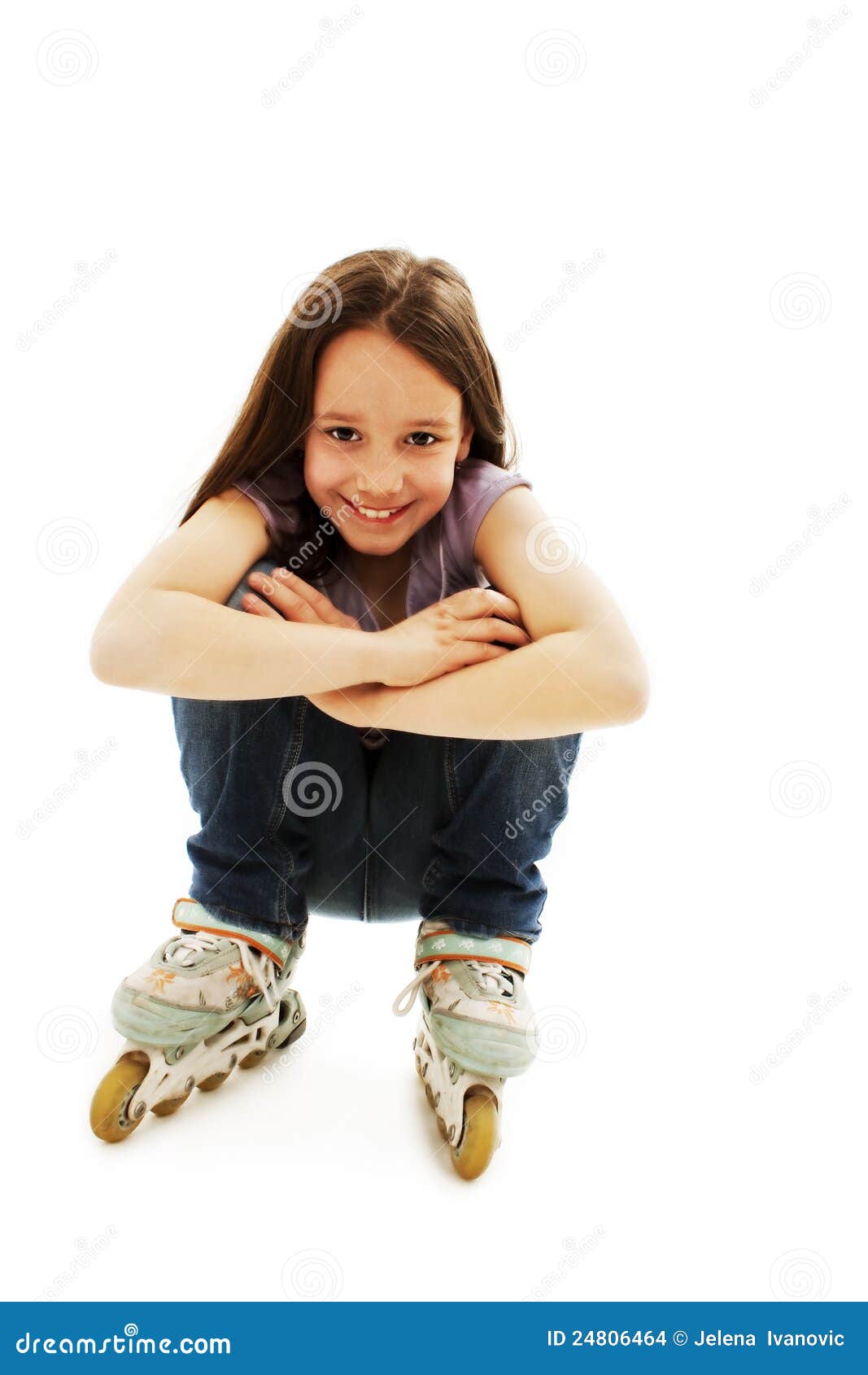 Cute girl in roller skates stock photo. Image of playing 24806464