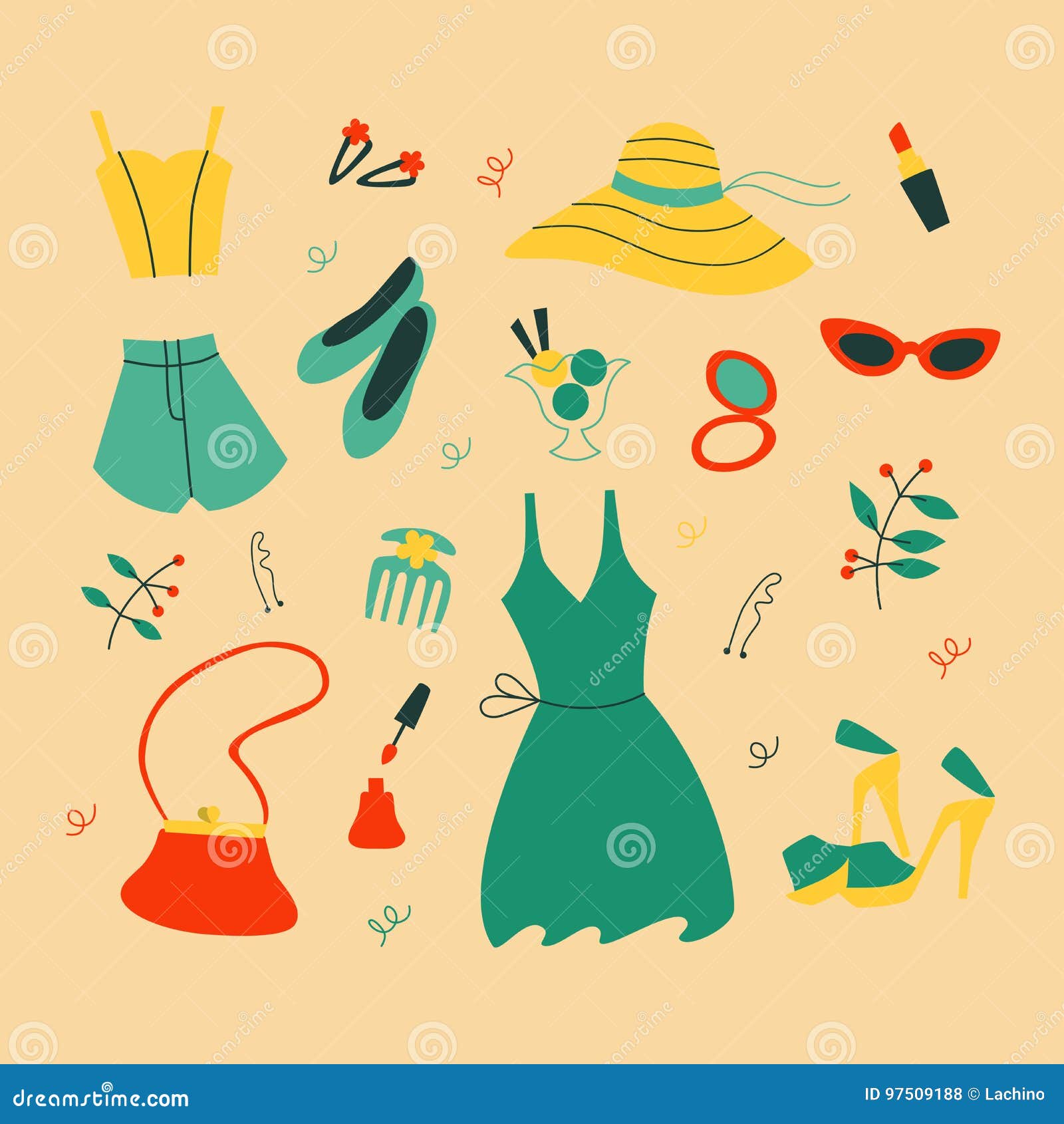 Cute Girl`s Clothes and Accessories Set Stock Vector - Illustration of ...