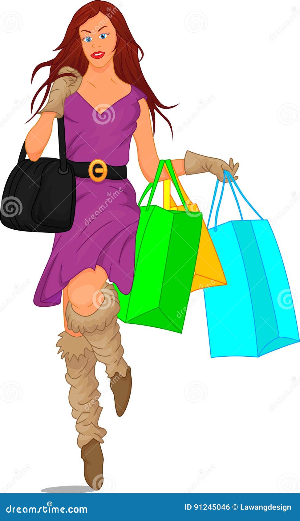 Cute Girl with Shopping Bags Stock Vector - Illustration of nature ...