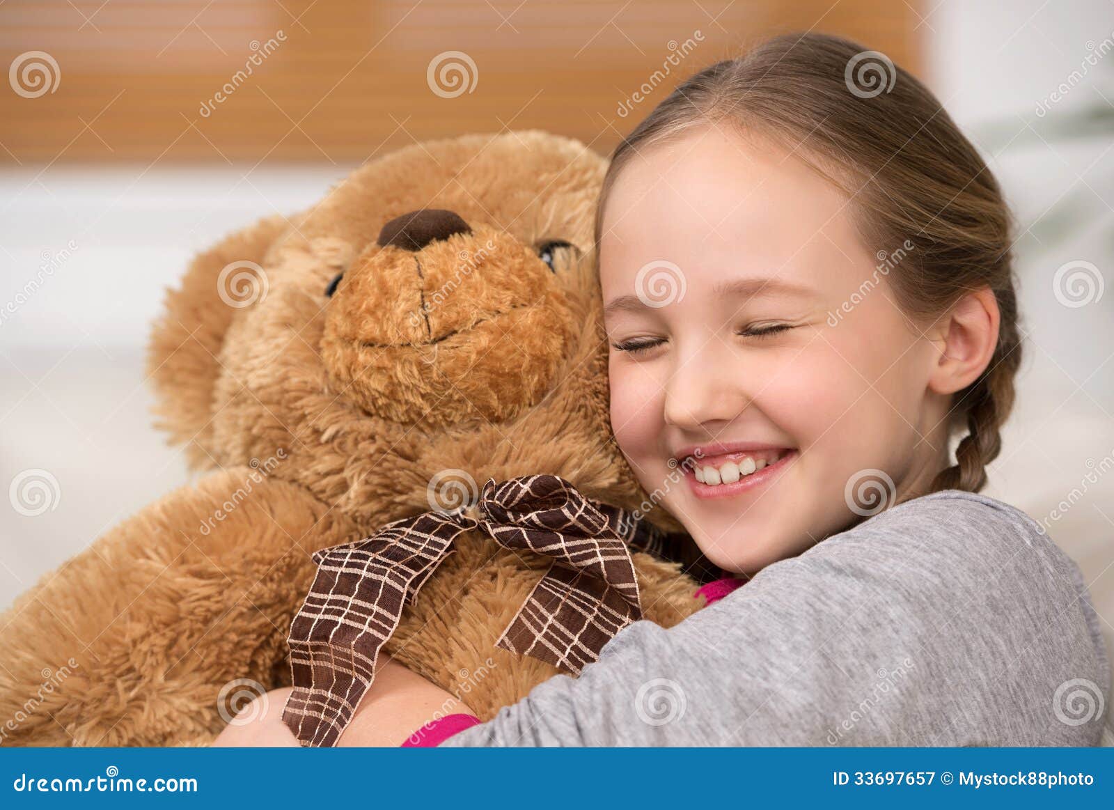 Cute girl with toy bear. stock image. Image of domestic - 33697657