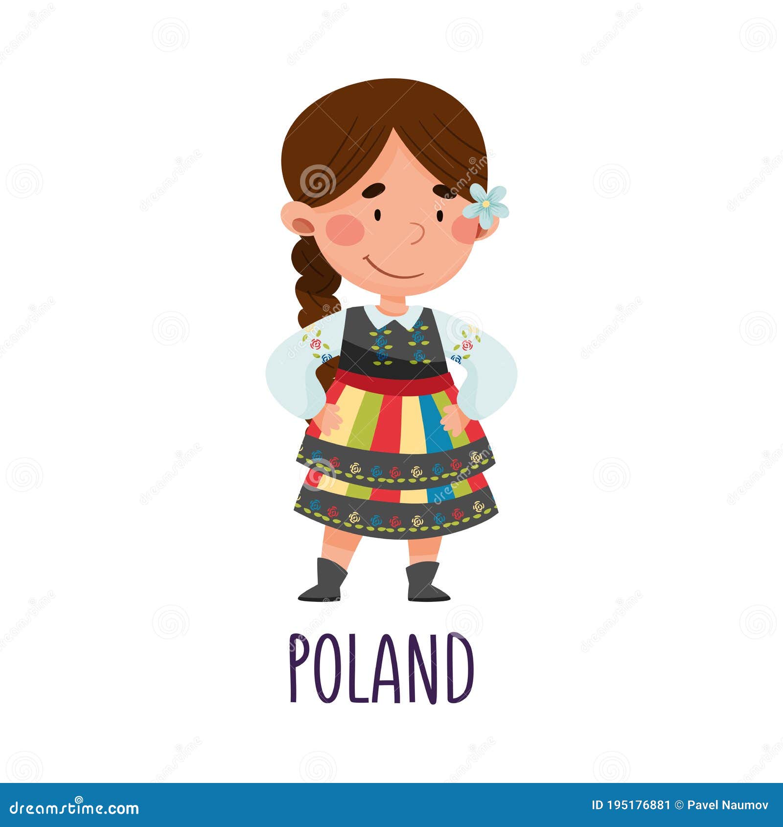 Cute Girl Wearing National Costume of Poland Vector Illustration Stock ...