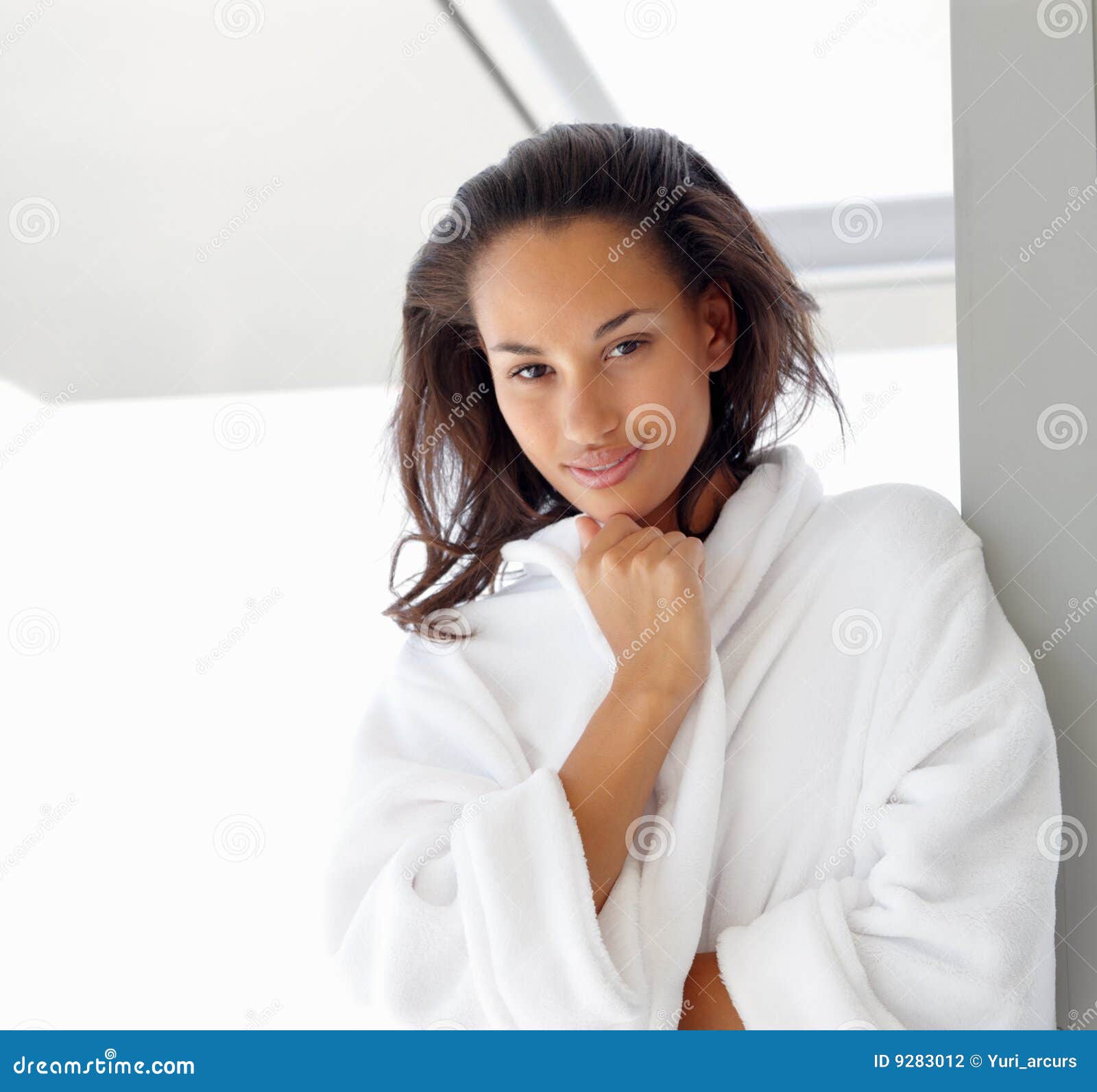 A Cute Girl in a White Robe Stock Photo Image of modern,
