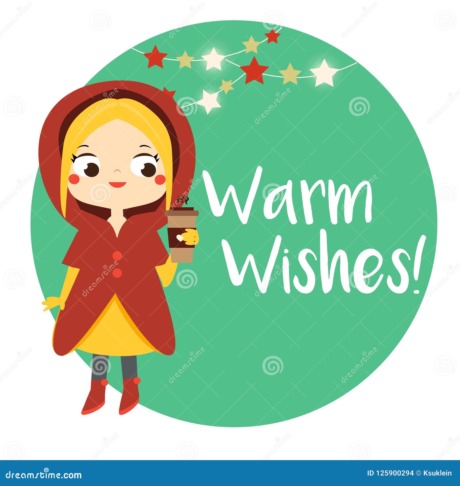 Cute Girl in Winter Coat and Text Warm Wishes. Card for New Year and ...