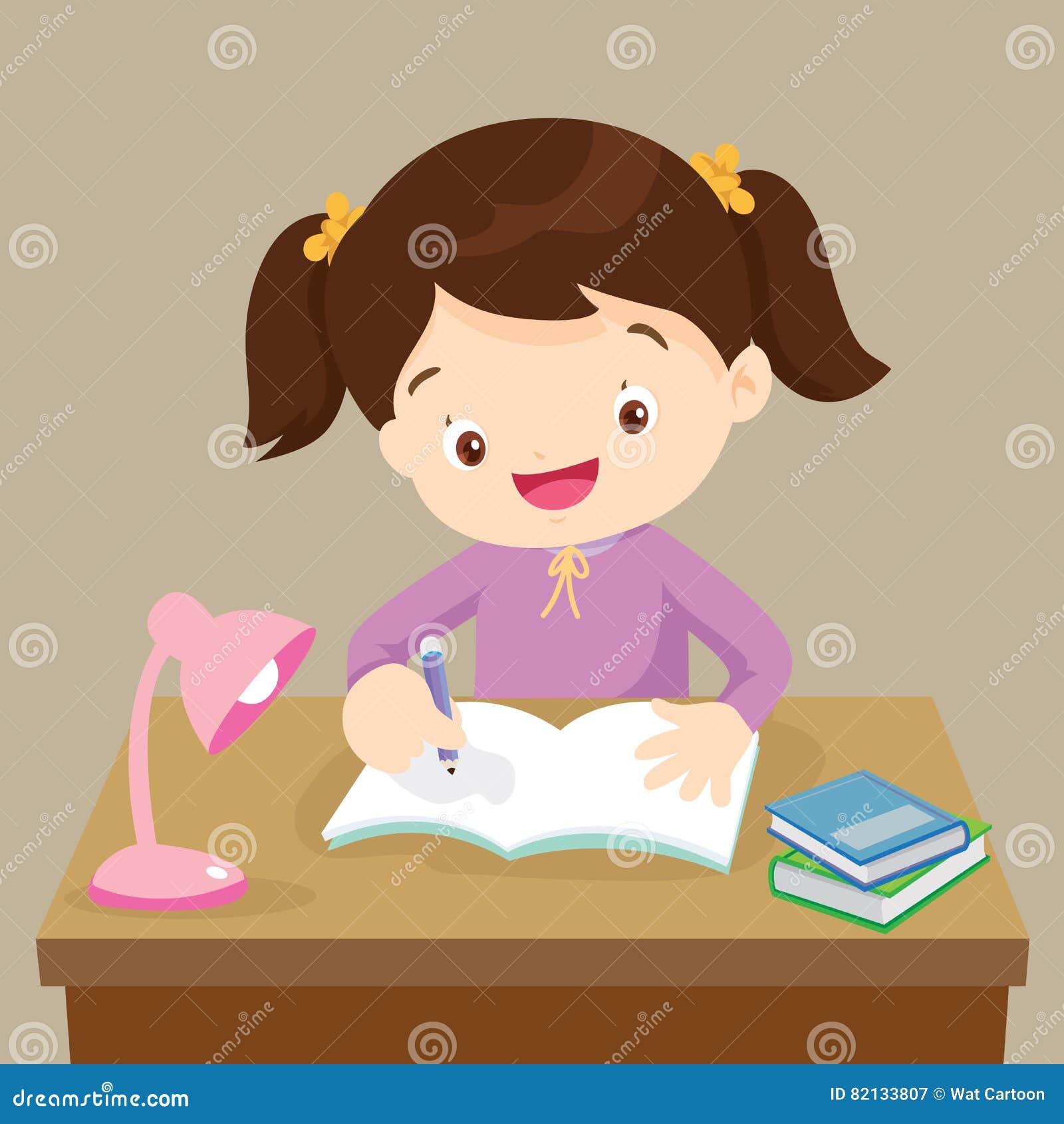 cartoon girl doing homework