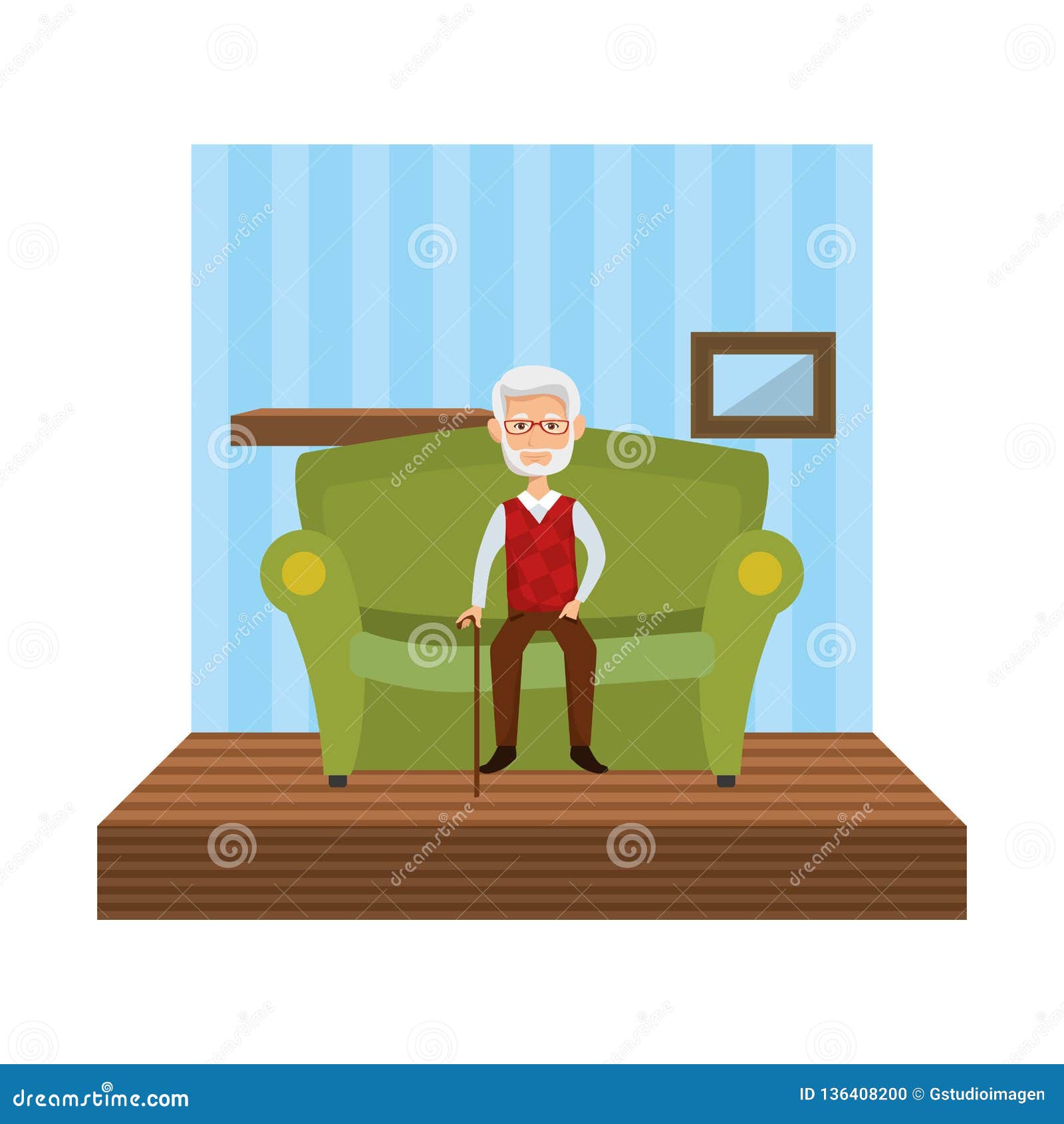 Cute Grandfather Sitting In Sofa Stock Vector Illustration Of Elder Male 136408200