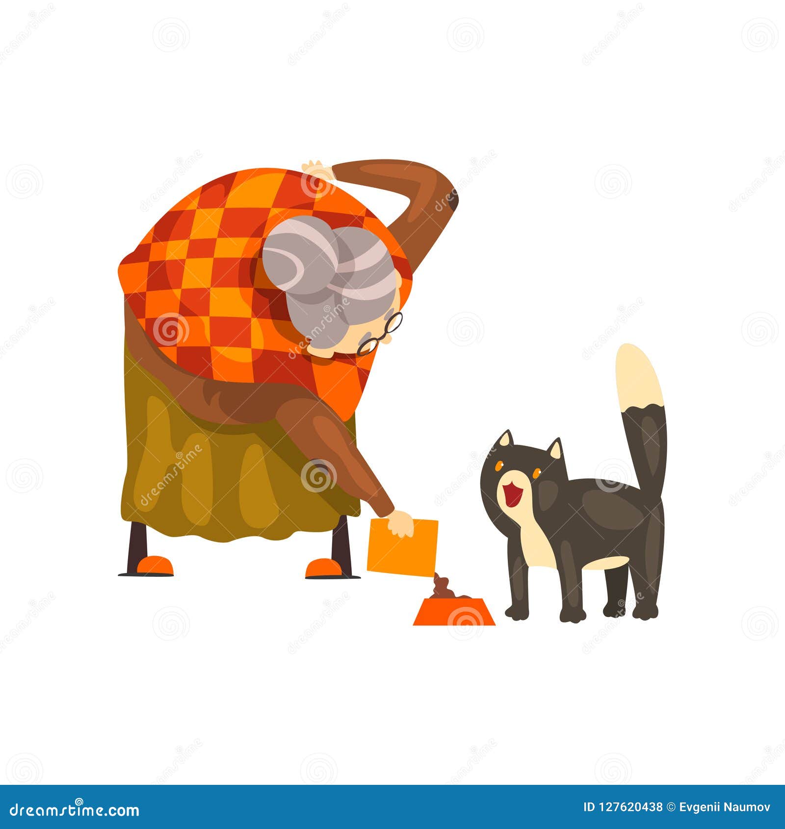 Cute Granny Feeding Her Black Cat, Lonely Old Lady and Her Animal Pet ...