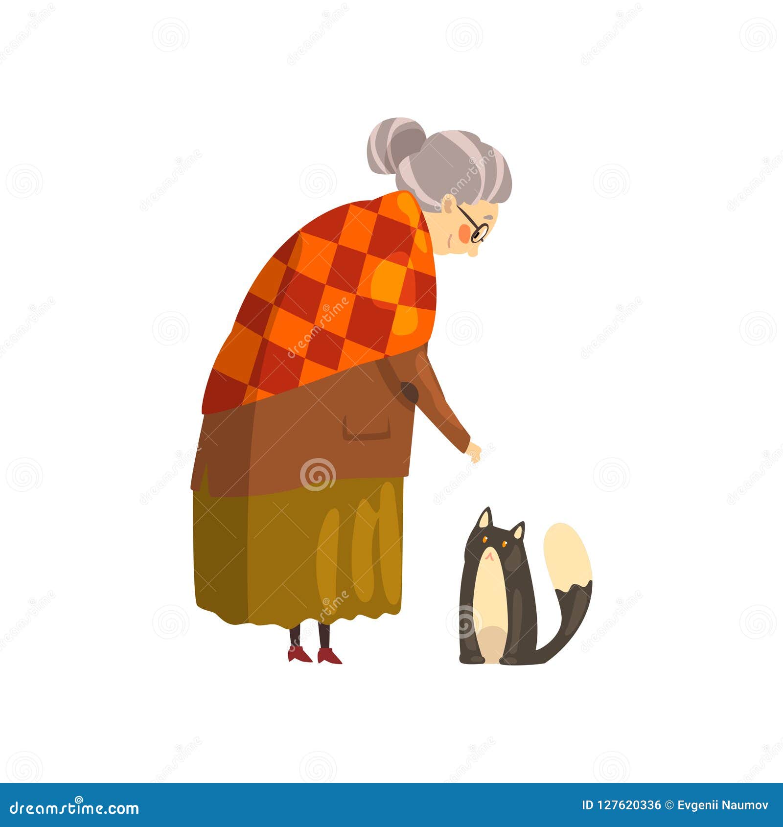 Cute Granny and Her Black Cat, Lonely Old Lady and Her Animal Pet ...