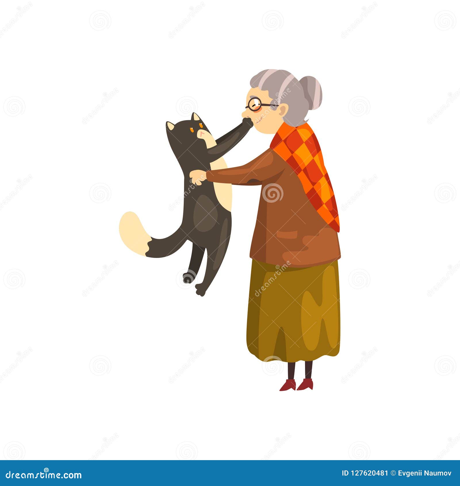 Cute Granny Holding Black Cat on Her Hands, Lonely Old Lady and Her ...