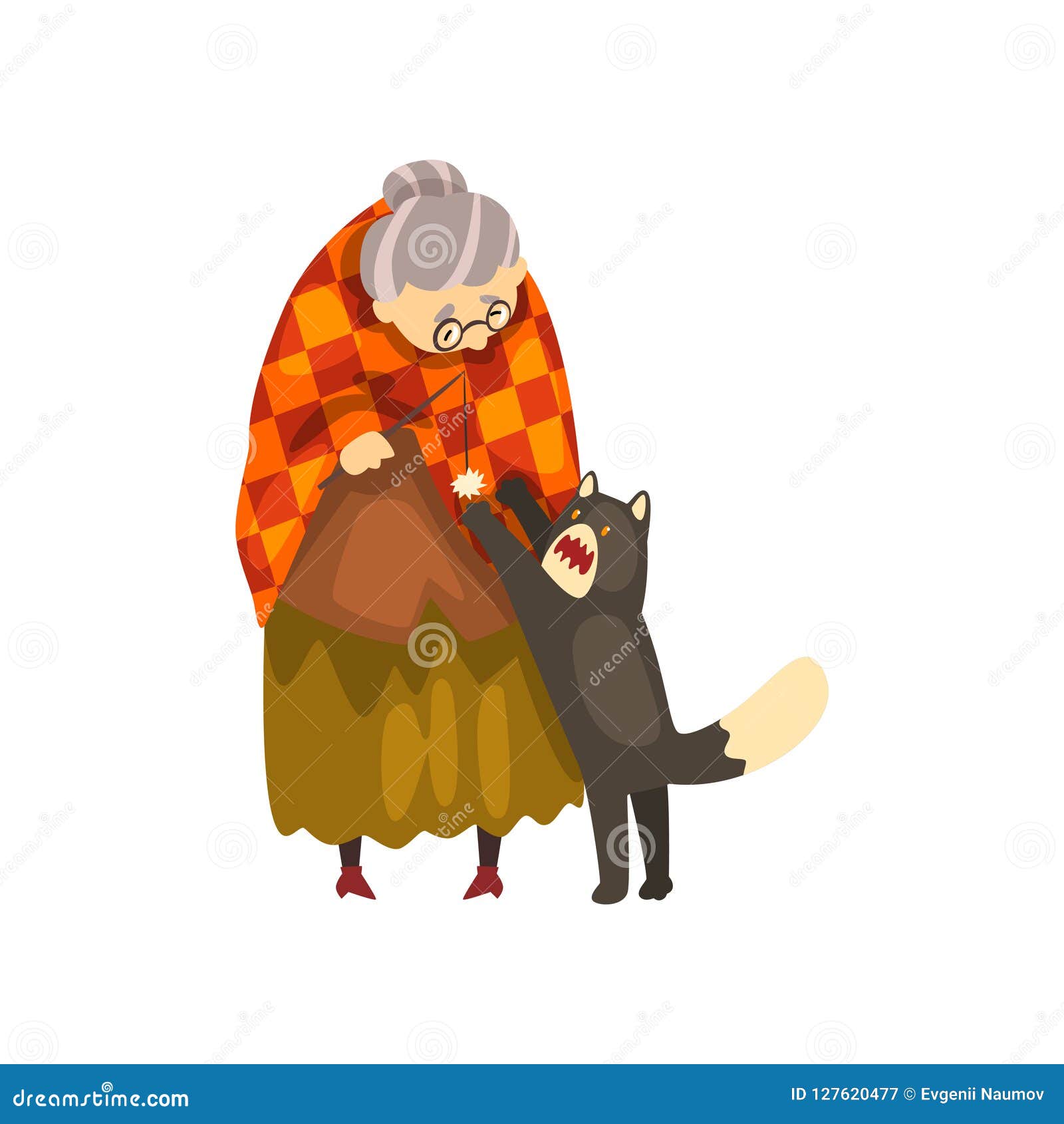 Cute Granny Playing with Her Black Cat, Lonely Old Lady and Her Animal ...