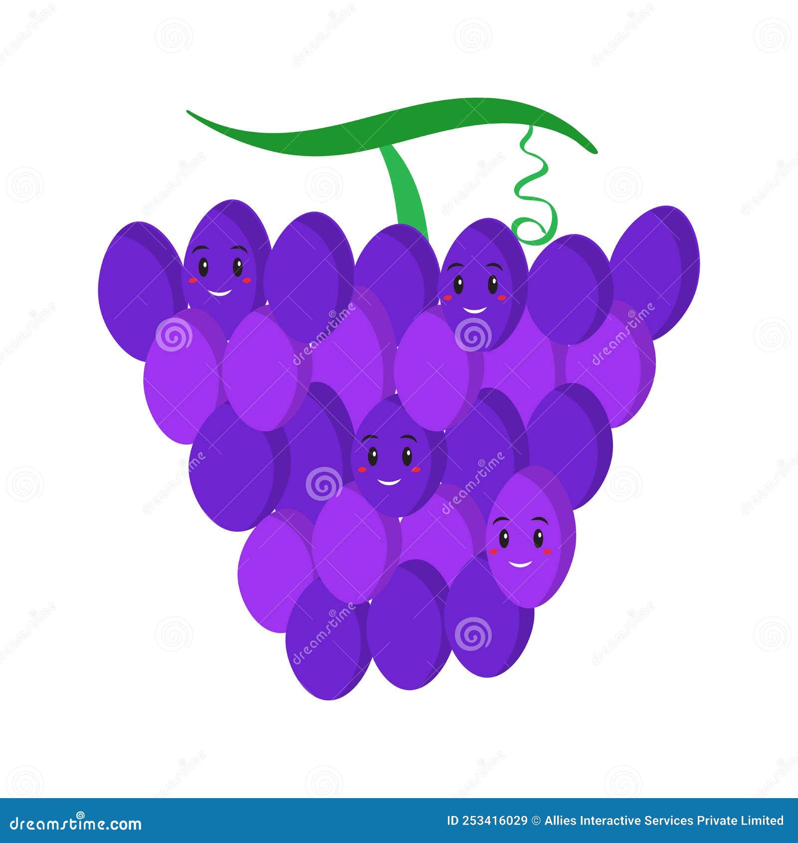 Cute Grapes Emoji in Flat stock illustration. Illustration of
