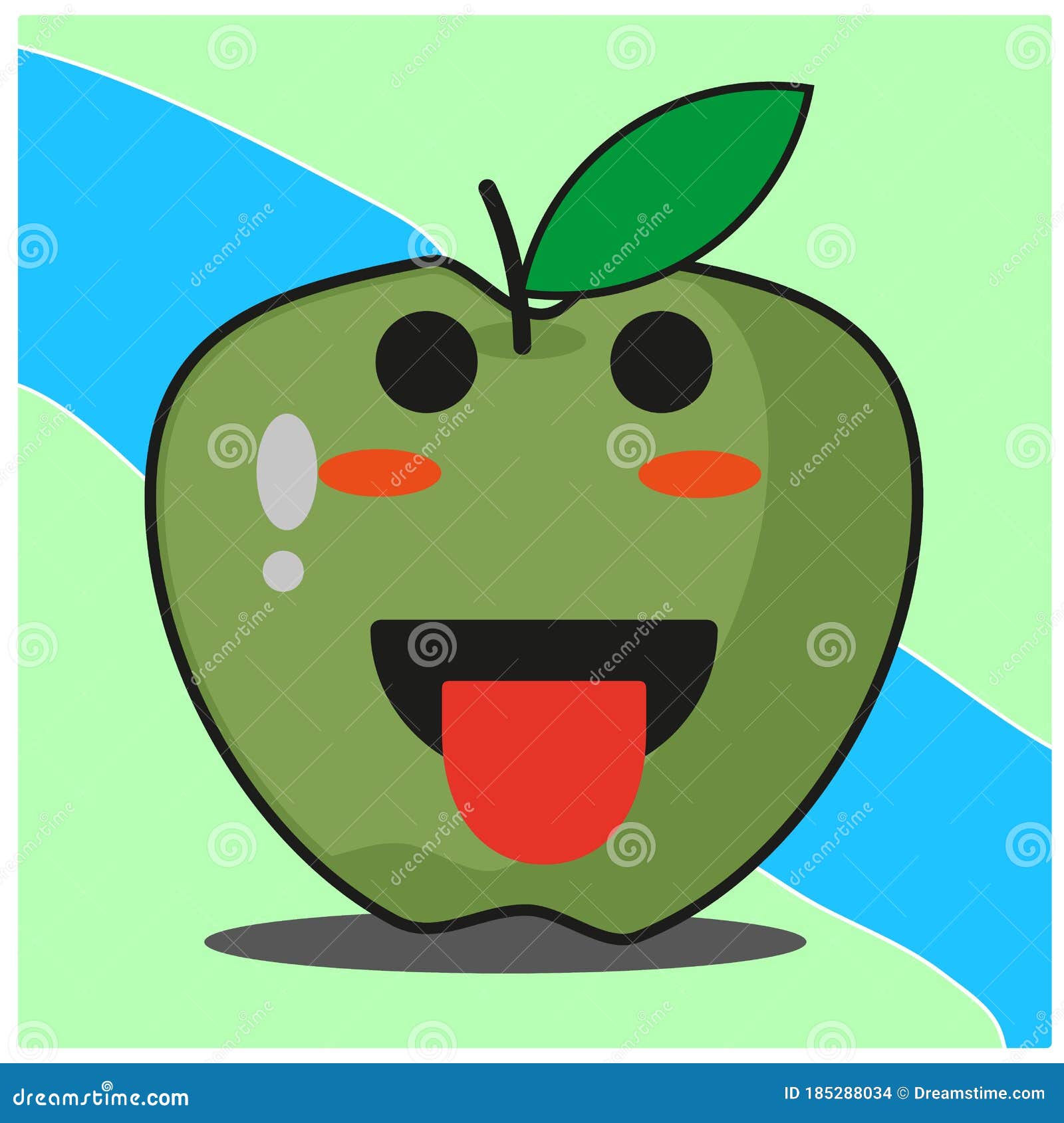 Cute Green Apple Fruit Cartoon Face Mascot Character Vector Design