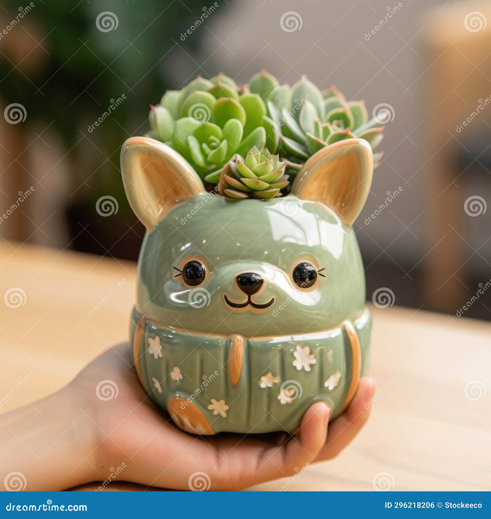 cute green bear-d succulent pot: caninecore inspired handmade 