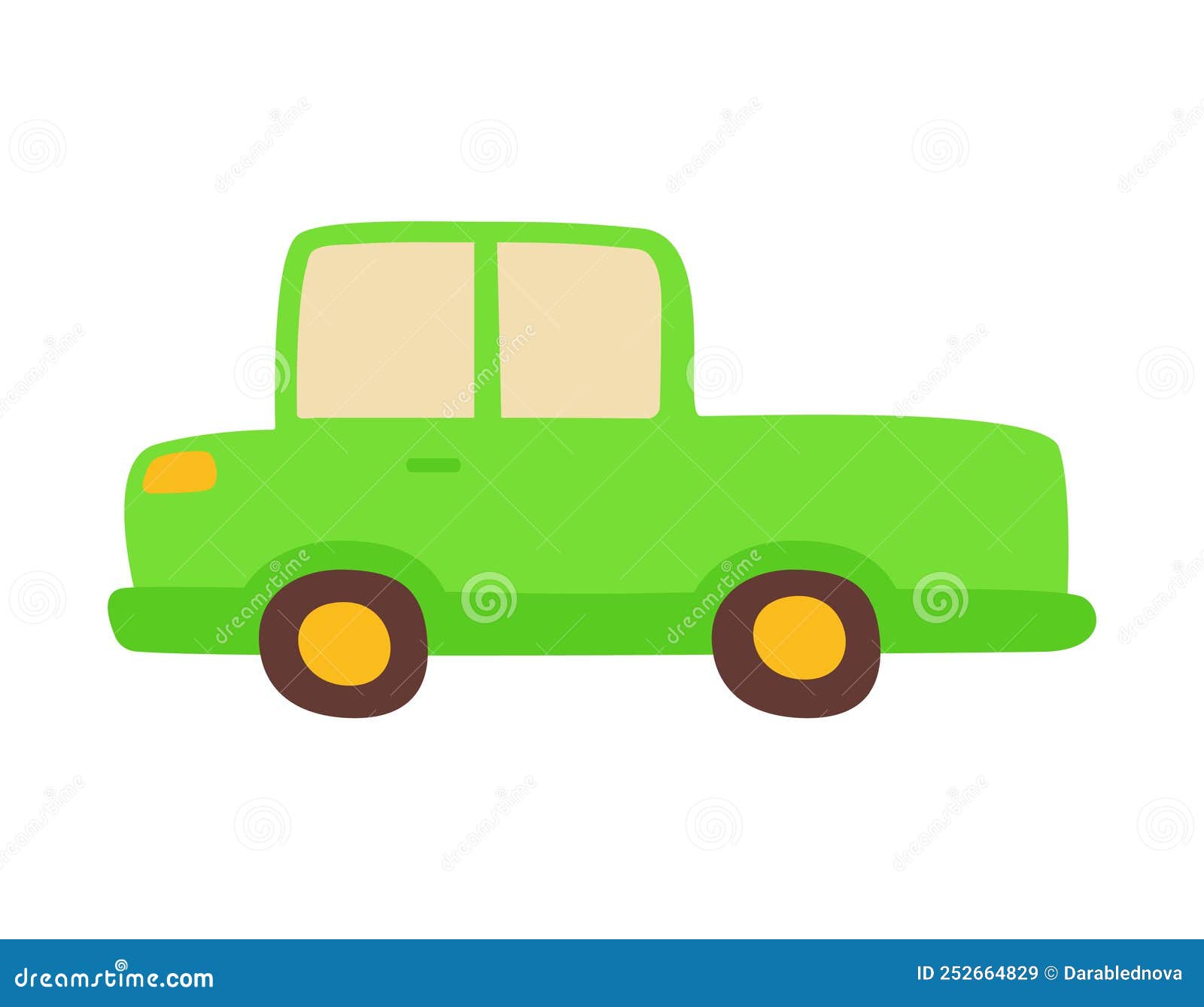 Cute Green Children Toy Car Illustration in Flat Cartoon Style Stock