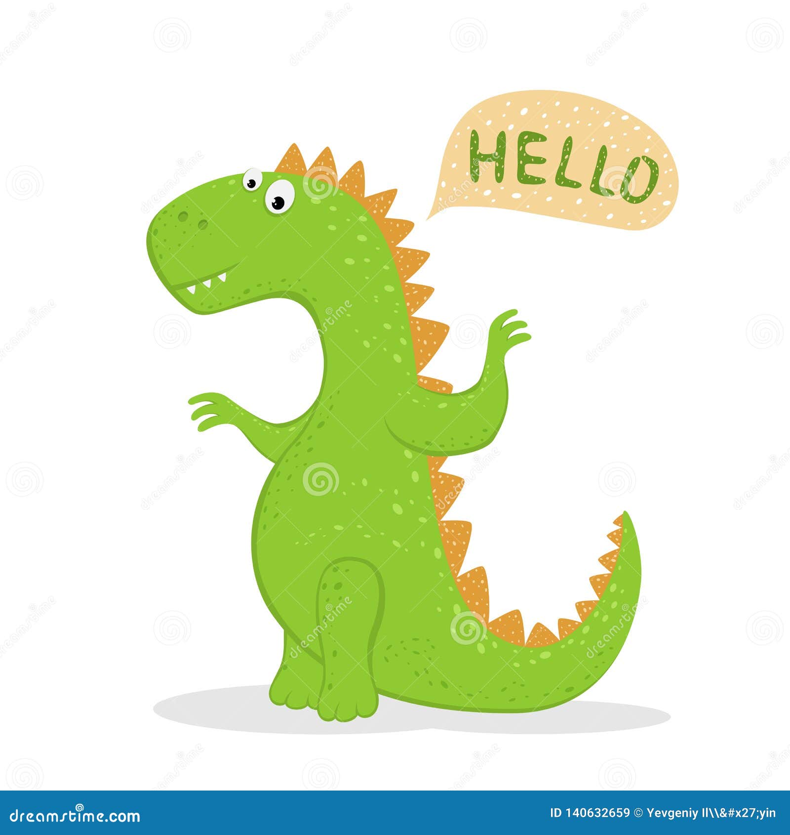 Cute Green Dinosaur Says Hello Stock Vector - Illustration of beauty,  graphic: 140632659