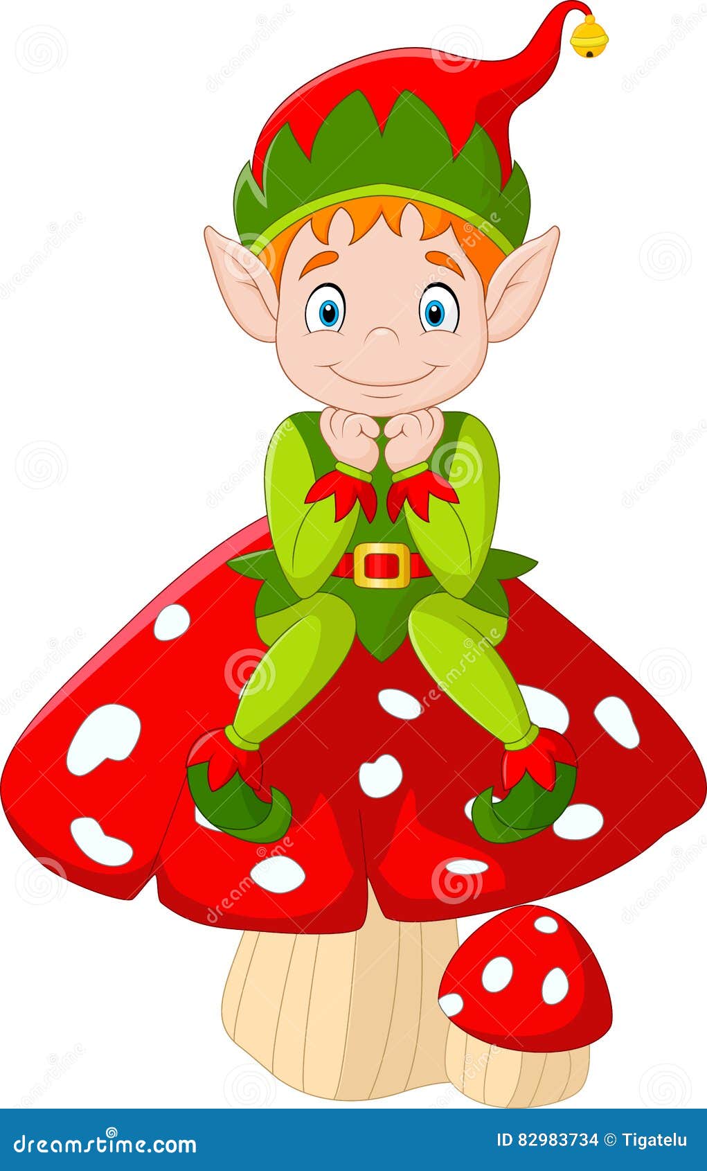 Cute Green Elf Sitting on Mushroom Stock Vector Illustration of dwarf