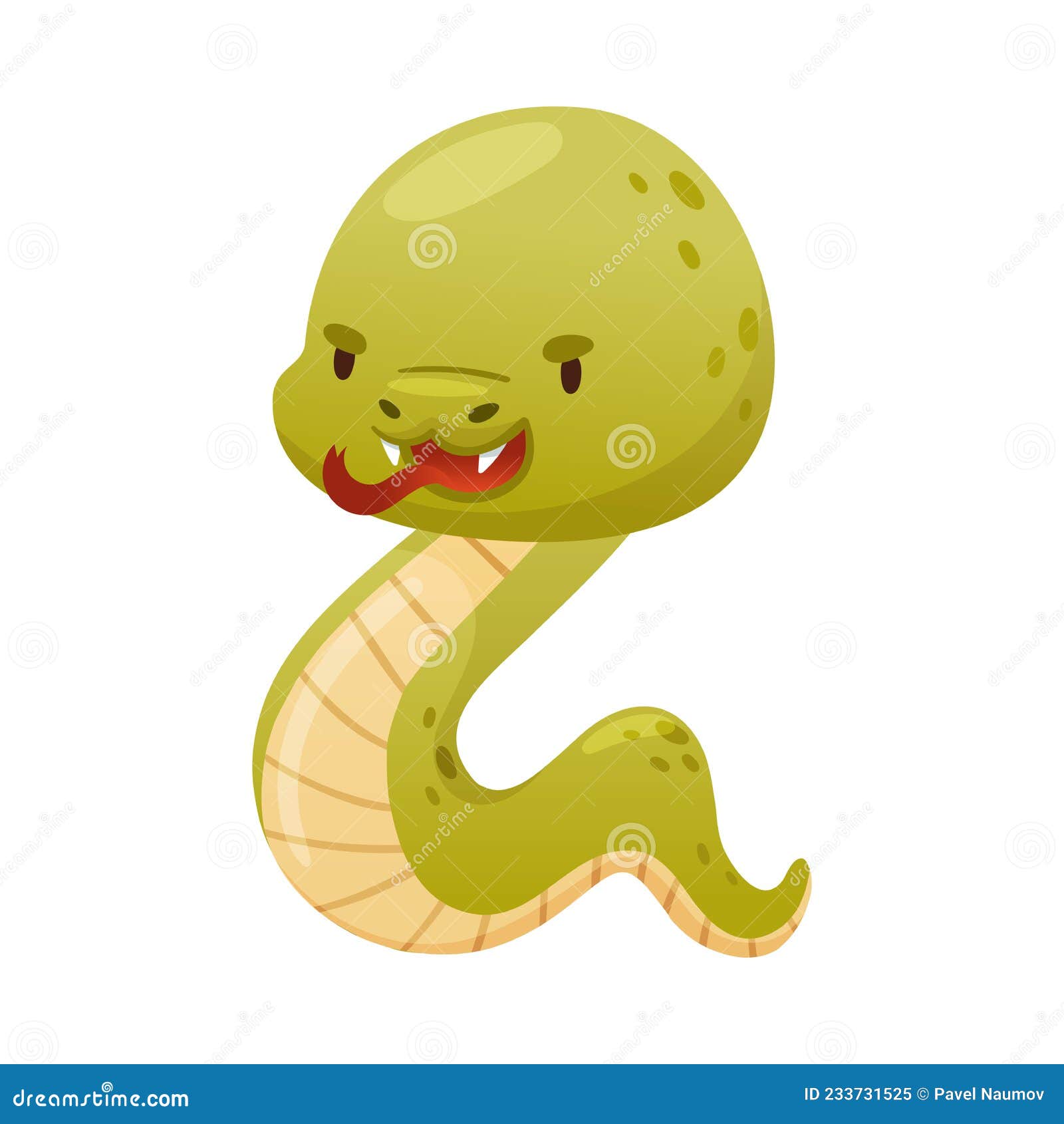 Cute Green Snake with Fangs. Funny Wild Reptile Baby Animal Cartoon Vector  Illustration Stock Vector - Illustration of smiling, reptile: 233731525