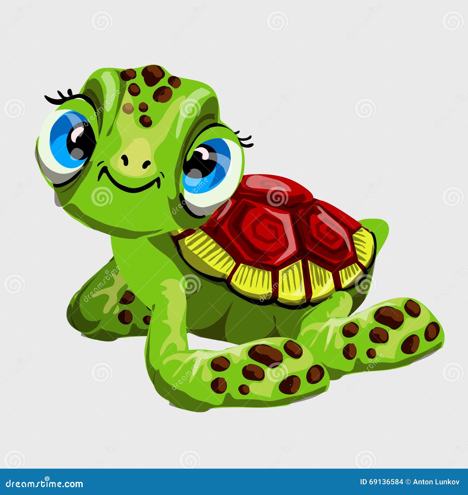 Cute Green Turtle with Large Blue Eyes Stock Vector - Illustration of  children, green: 69136584