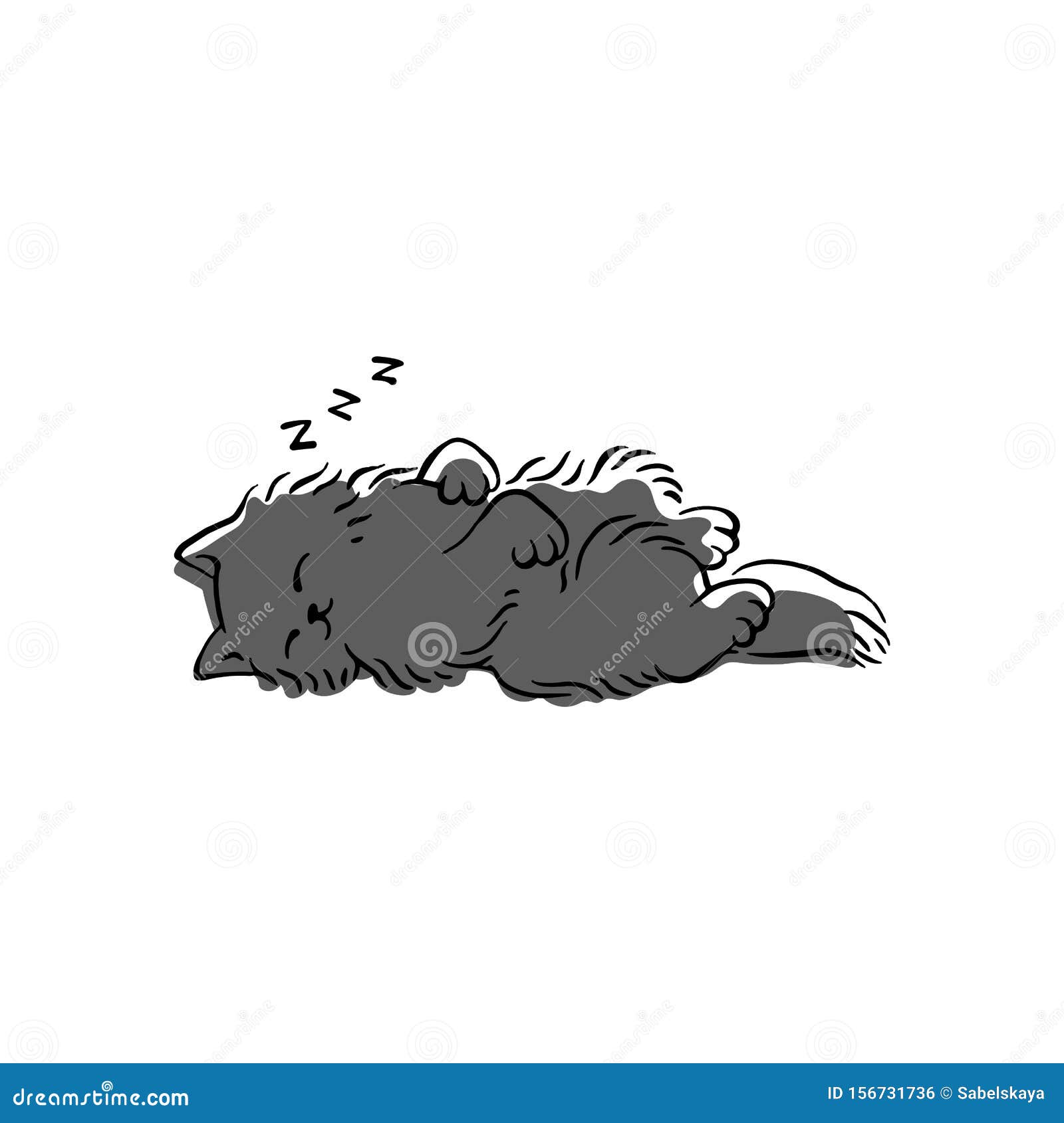 Cute Grey Cat Sleeping On Its Back Simple Cartoon Drawing Of Fluffy